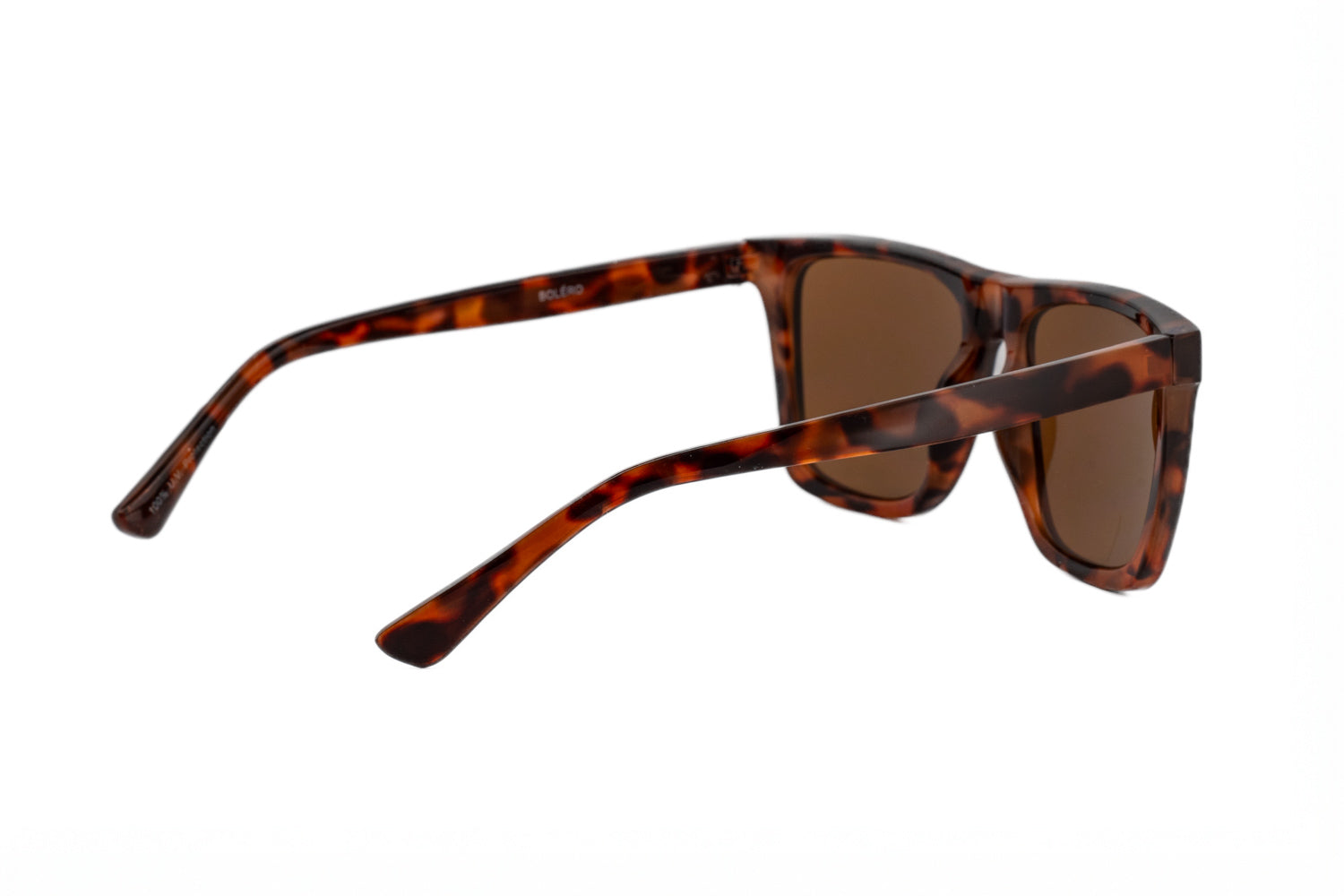 Calla by Bolero Eyewear tortoise sunglasses with brown non-polarized lenses in a classic square frame rear-three quarter angle view