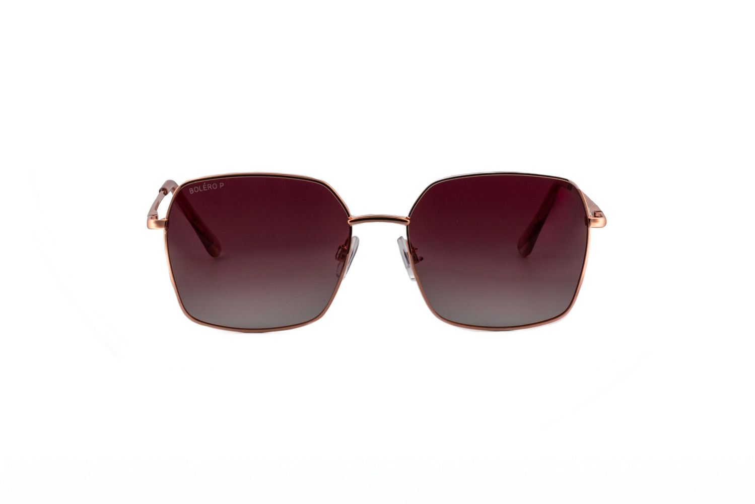 Celesta by Bolero Eyewear rose gold  square sunglasses featuring polarized rose gradient lenses front angle view