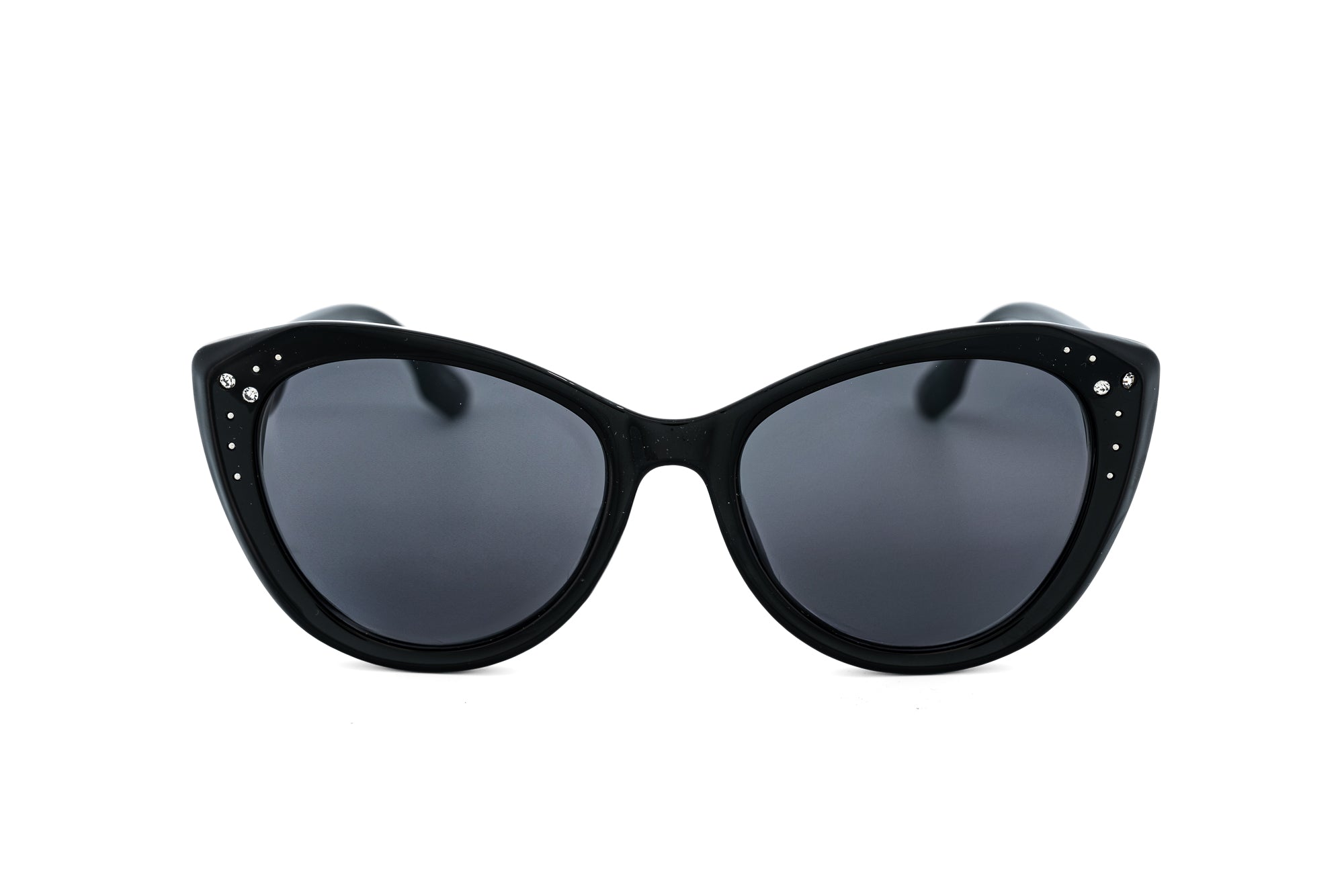 Celvee by Bolero Eyewear black cat-eye sun readers with crystal-accented frame front angle view