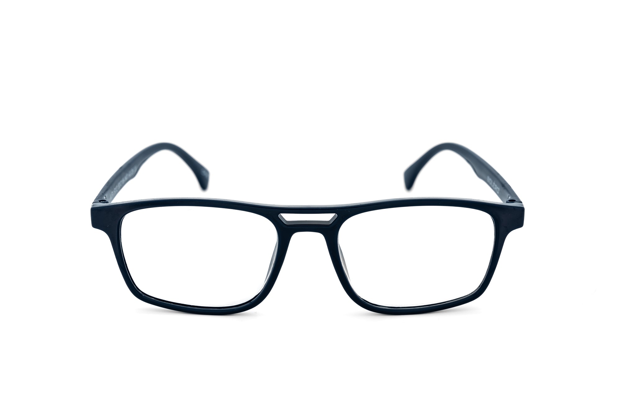 Channel by Bolero Eyewear blue lightweight reading glasses in classic rectangular style front angle view