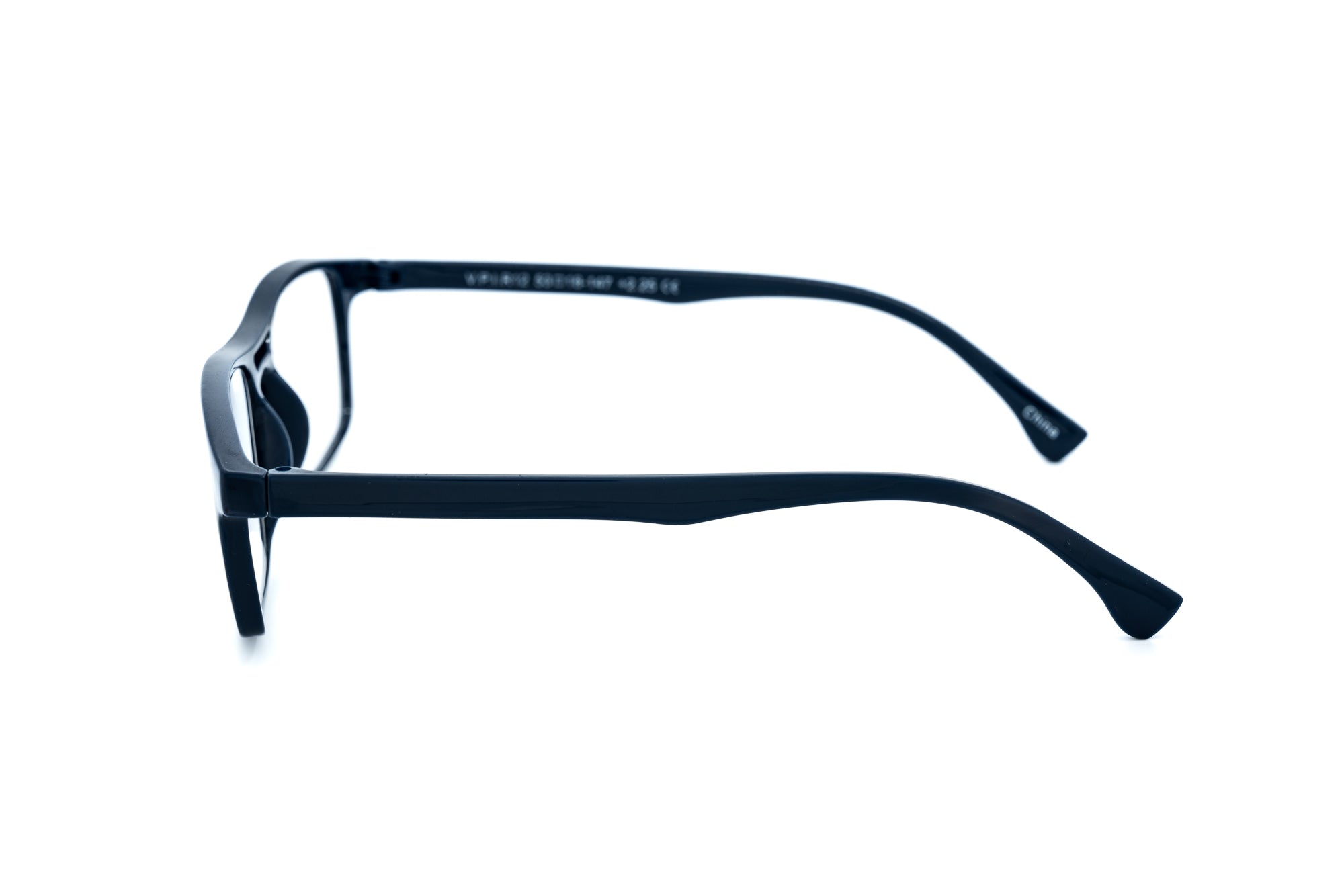Channel by Bolero Eyewear blue lightweight reading glasses in classic rectangular style side angle view