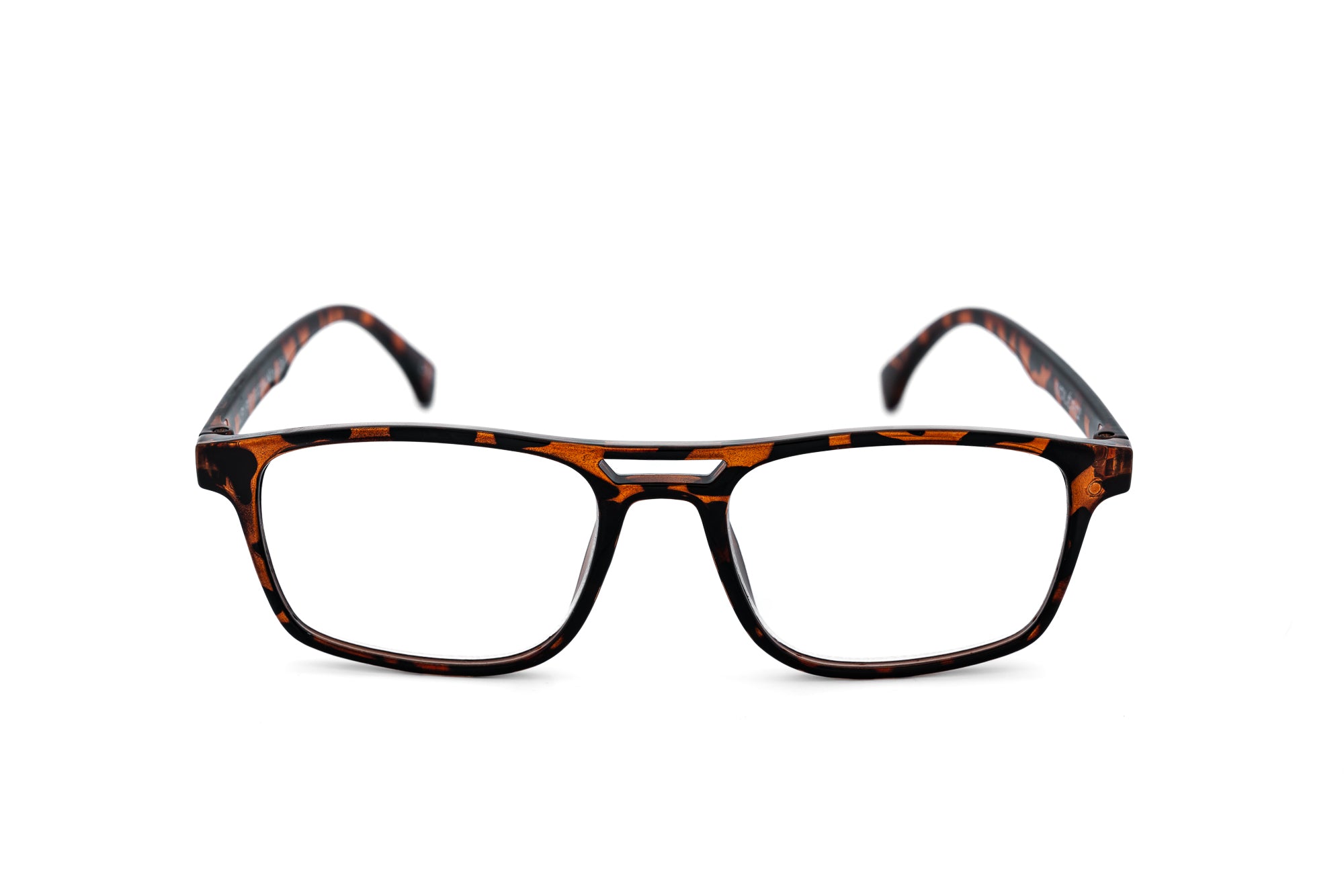 Channel by Bolero Eyewear tortoise reading glasses featuring lightweight polycarbonate design front angle view