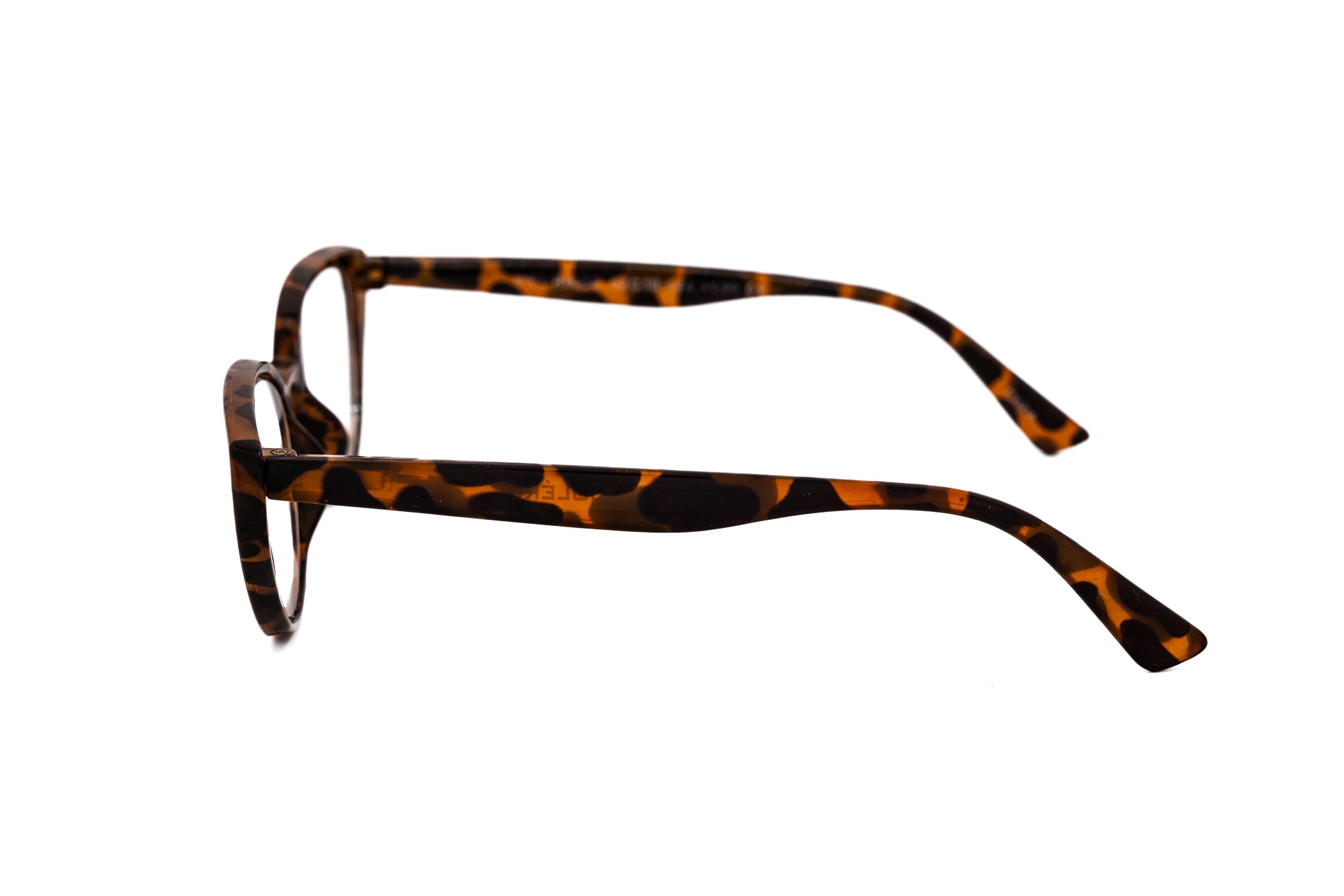 Colette by Bolero Eyewear cat-eye reading glasses in tortoise brown with sculptural rounded frame side angle view