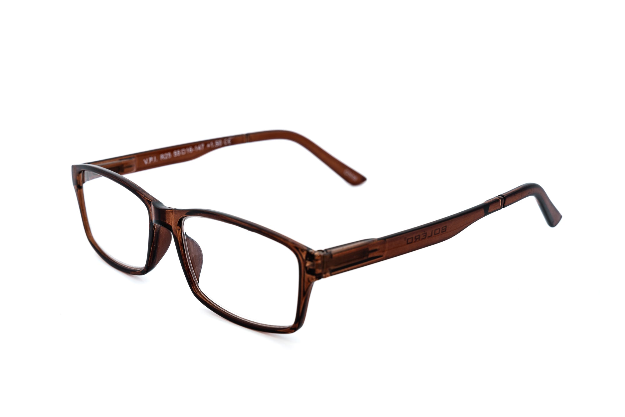 Corwin by Bolero Eyewear men’s rectangular reading glasses in crystal brown
