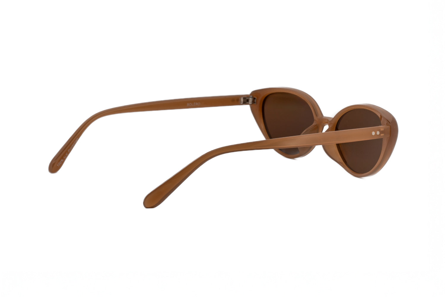 Cruz by Bolero Eyewear beige cat-eye sunglasses with brown UV lenses and sculpted acetate frame rear three-quarter angle view