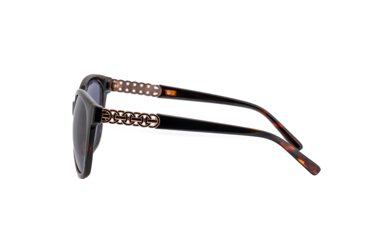 Doralia by Bolero Eyewear tortoise round sunglasses with non-polarized lenses side angle view