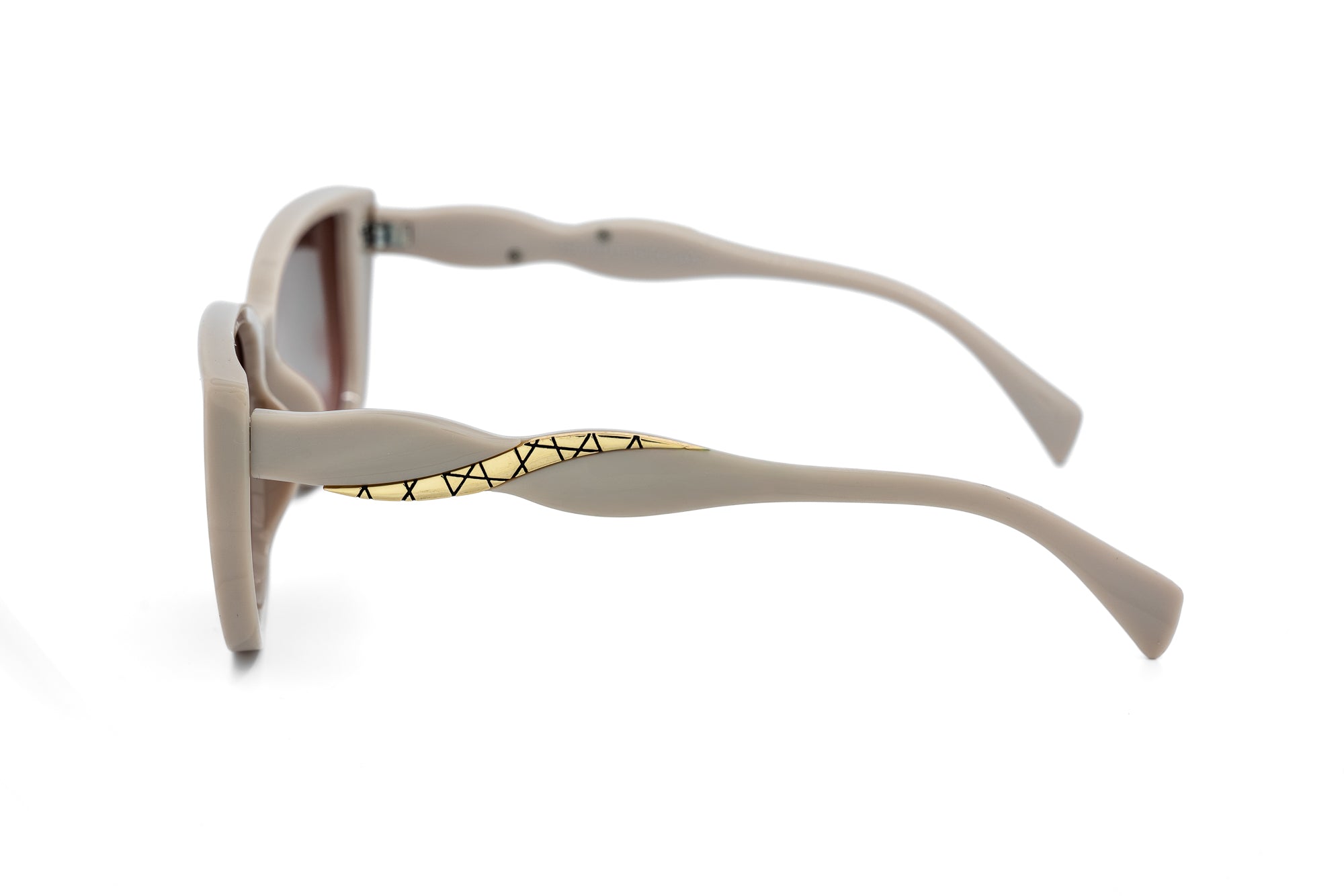 Eliselle by Bolero Eyewear ivory sunglasses with sculpted frame and brown UV lenses side angle view