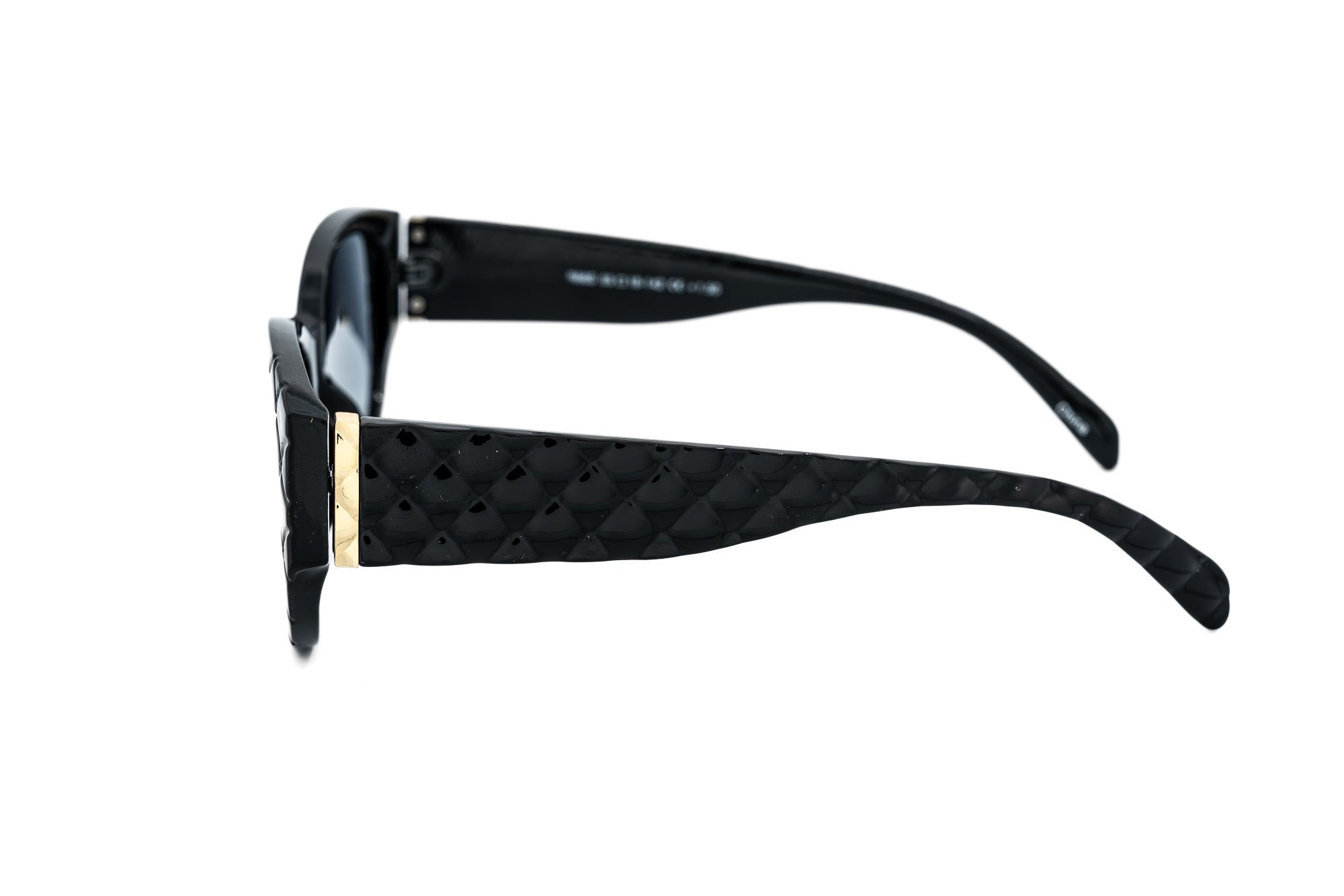 Elodie sun reader sunglasses by Bolero Eyewear with black quilted cat-eye frame and tinted UV lenses