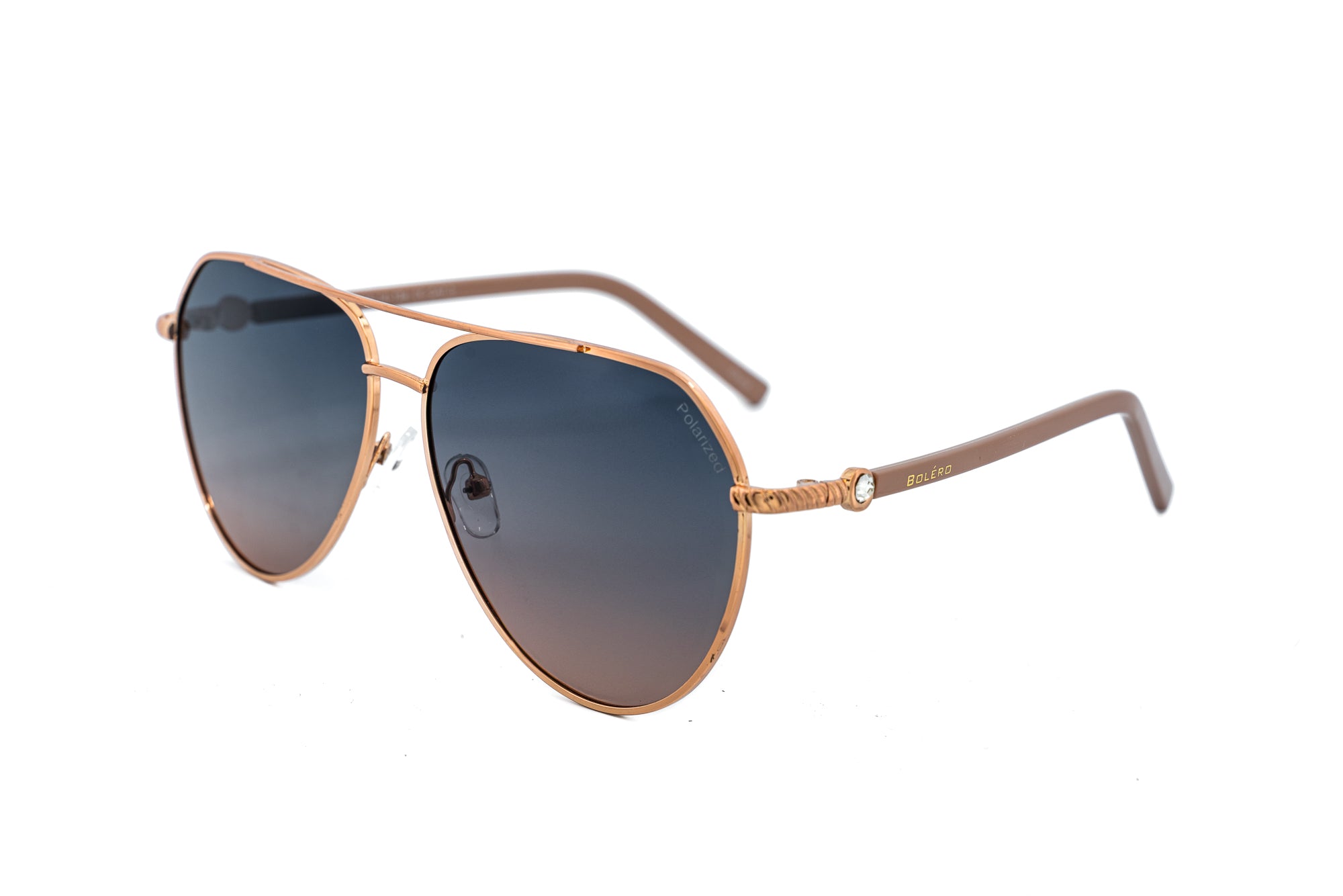 Elowen by Bolero Eyewear gold aviator sunglasses with polarized smoke lenses