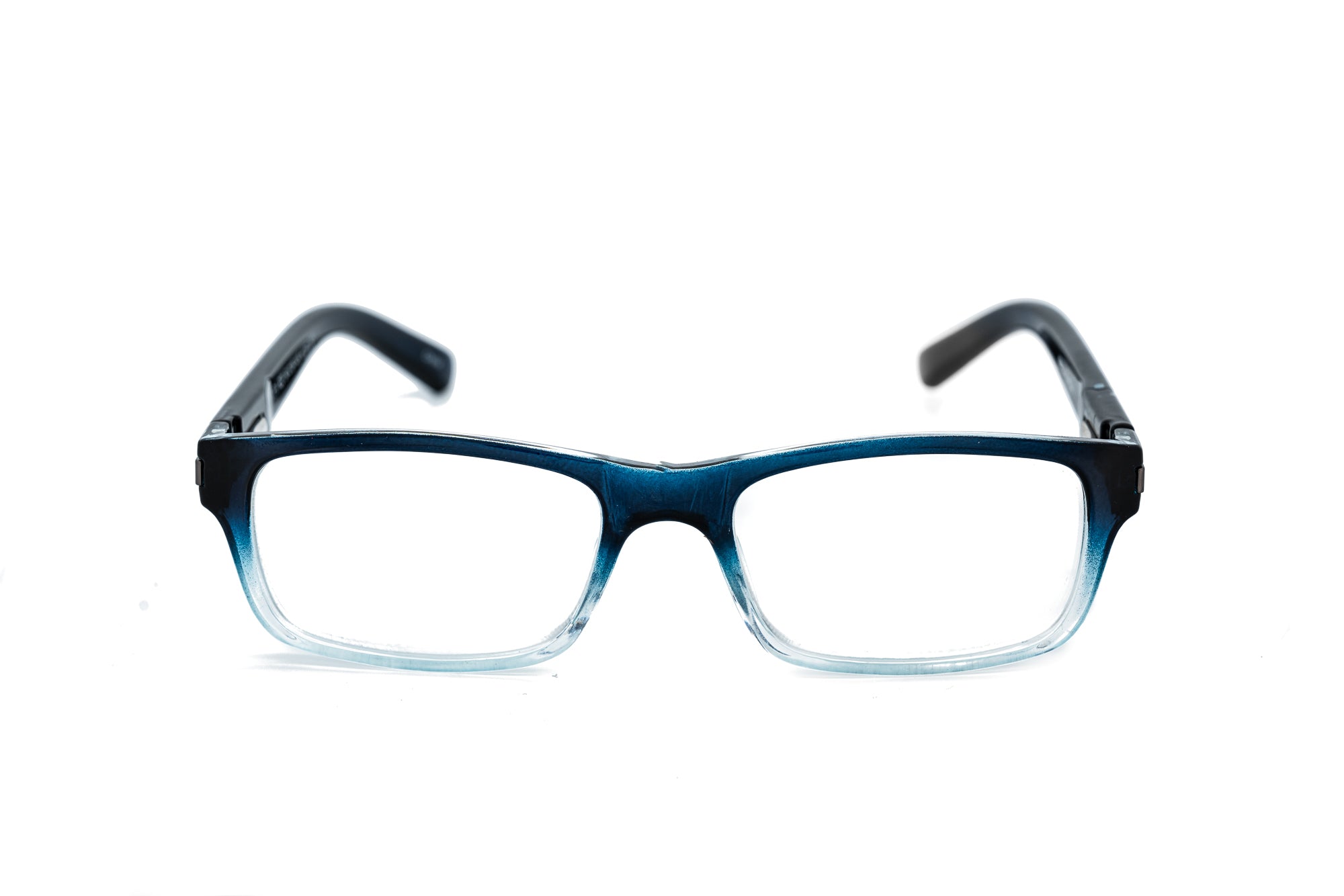 Emeric by Bolero Eyewear blue gradient reading glasses with square lenses and lightweight polycarbonate frame front angle view