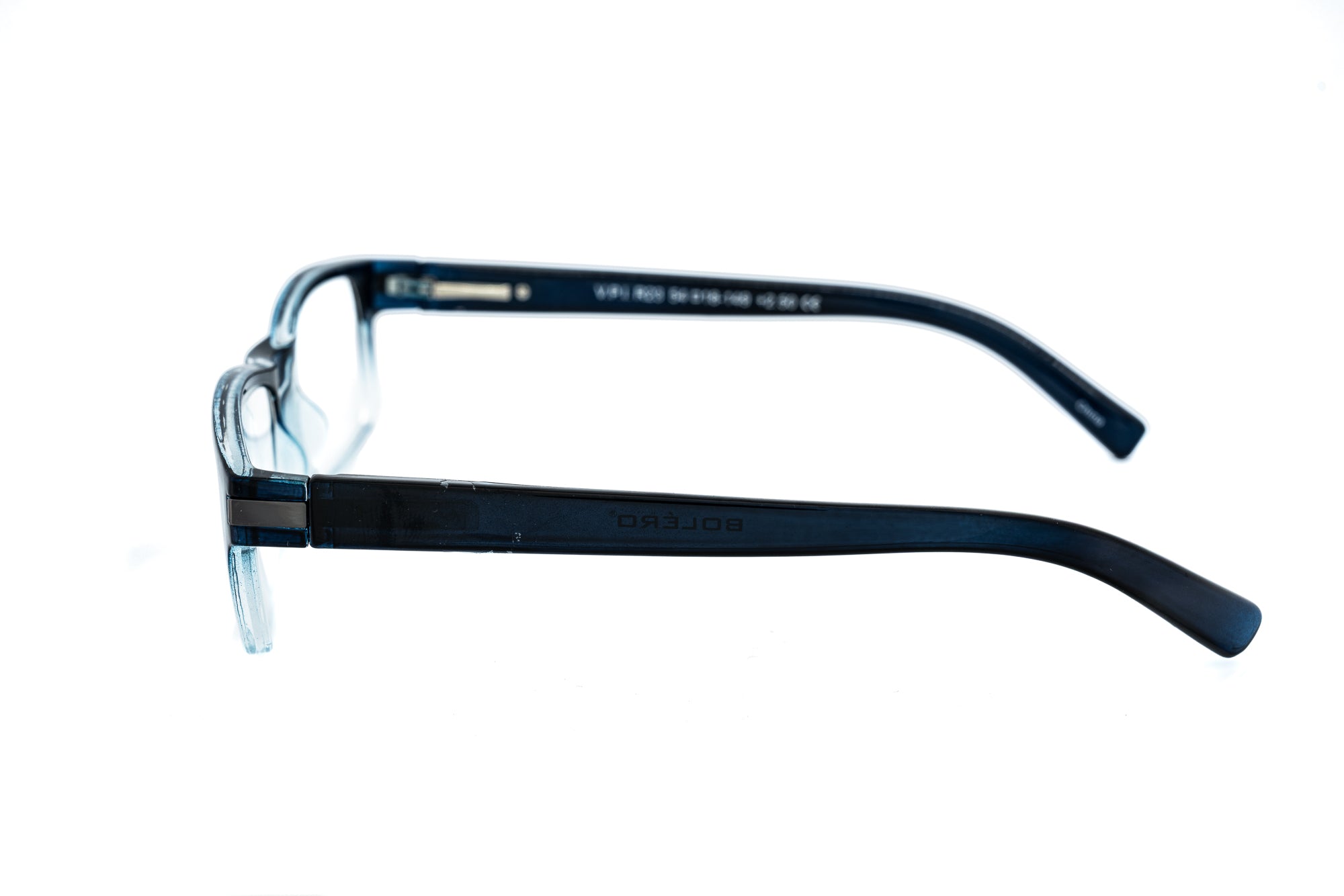 Emeric by Bolero Eyewear blue gradient reading glasses with square lenses and lightweight polycarbonate frame side angle view