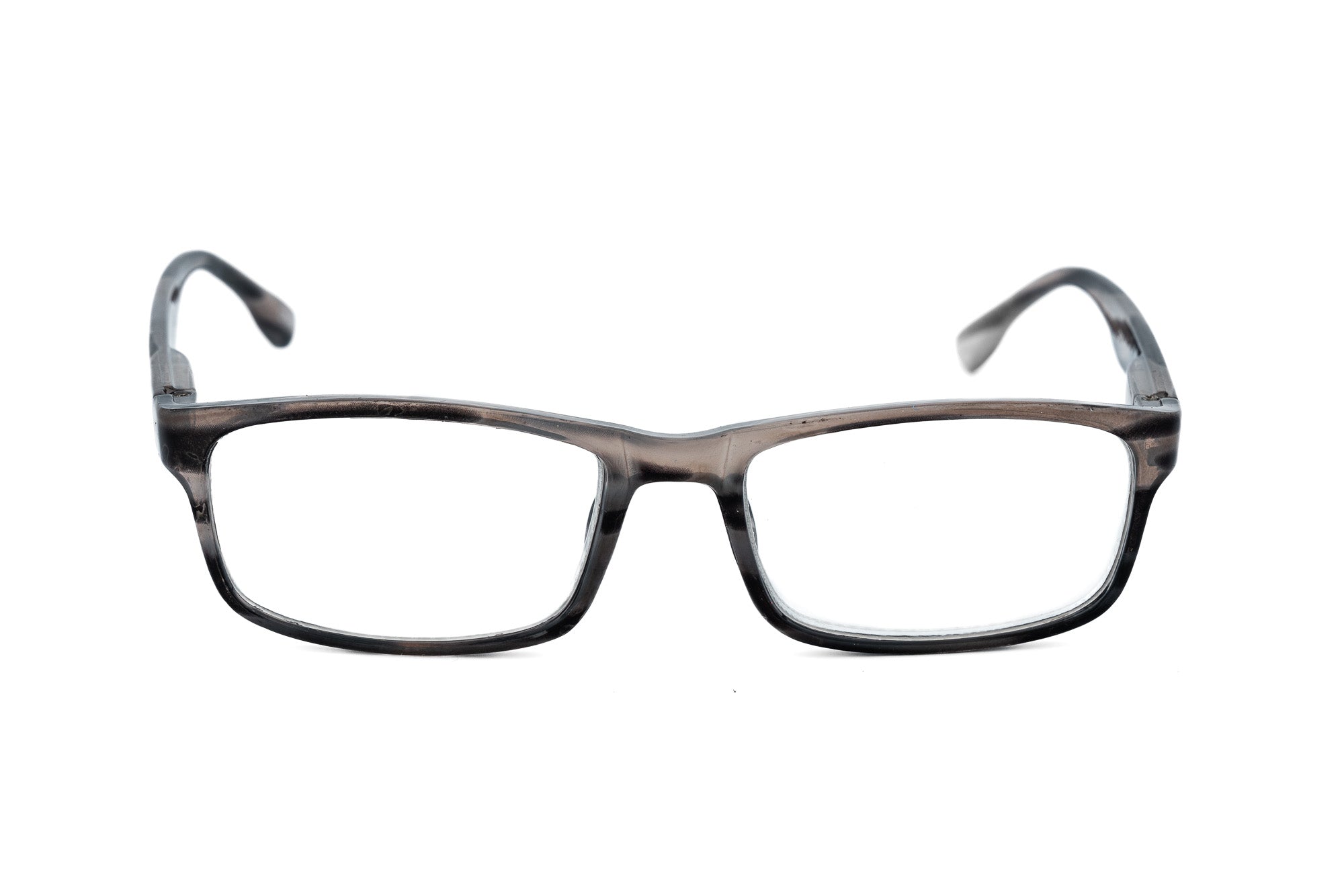Fedorra by Bolero Eyewear gray rectangular reading glasses with lightweight marbled frame front angle view