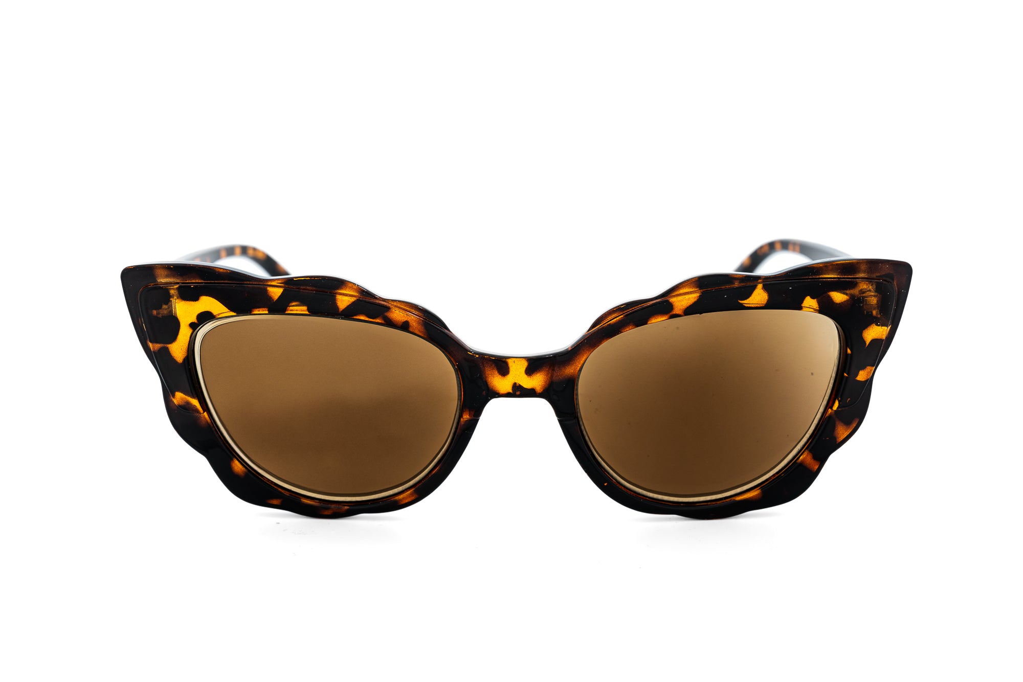 Floriva tortoise cat-eye sun readers by Bolero Eyewear with brown UV lenses front angle view