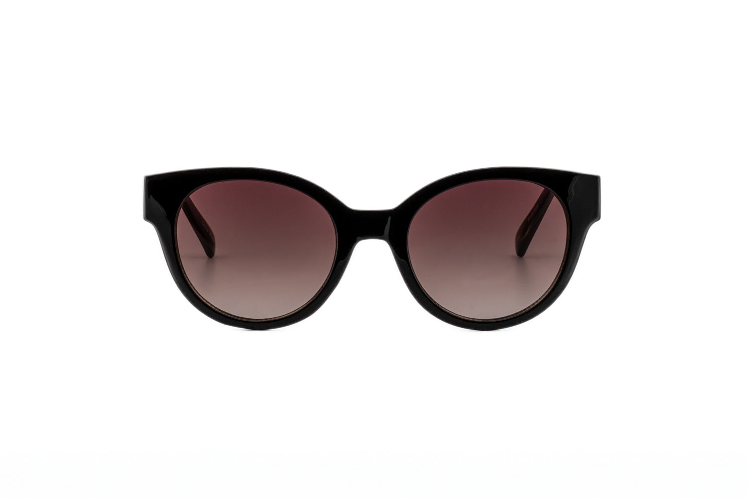 Fynn modern vintage round sunglasses in black with smoke gradient lenses front angle view