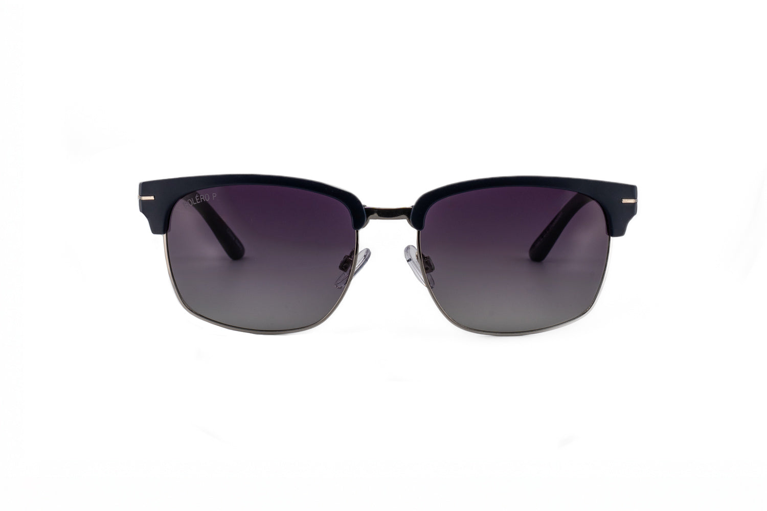 Hawthorne by Bolero Eyewear navy blue Clubmaster-style sunglasses with smoke gradient UV lenses front angle view