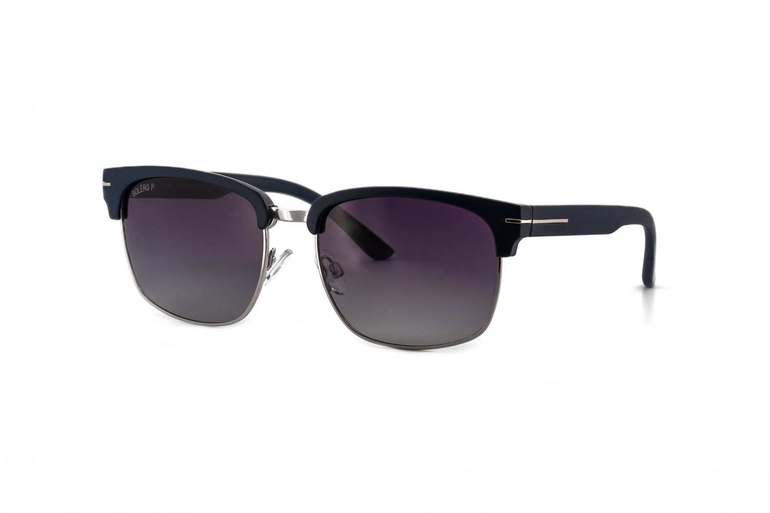 Hawthorne by Bolero Eyewear navy blue Clubmaster-style sunglasses with smoke gradient UV lenses