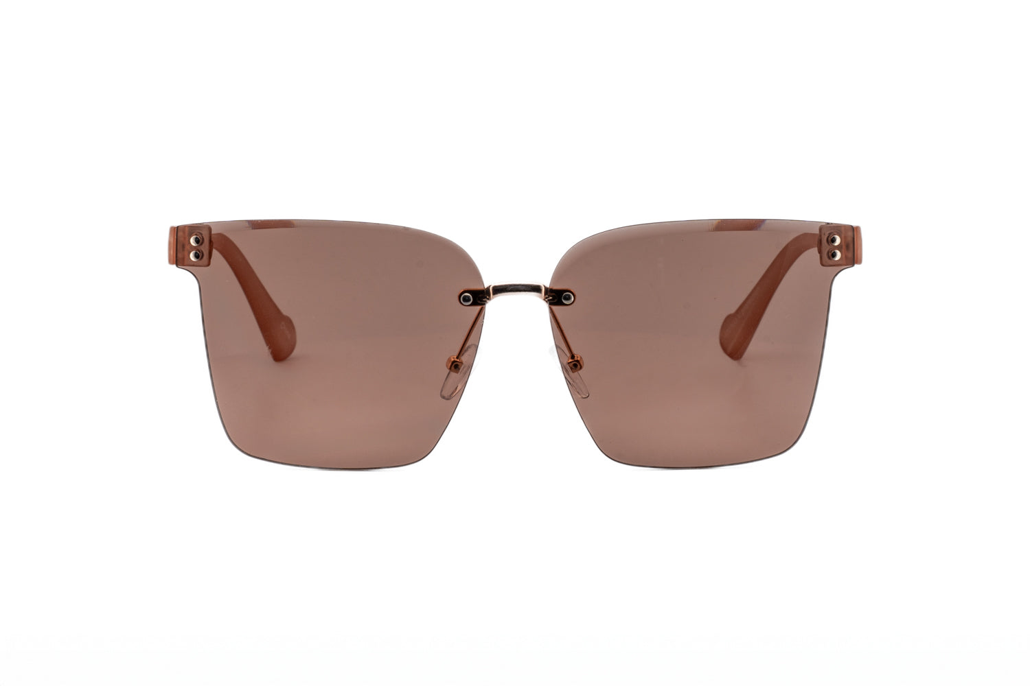 Hazel by Boléro Eyewear tan square sunglasses with rimless-inspired design front angle view