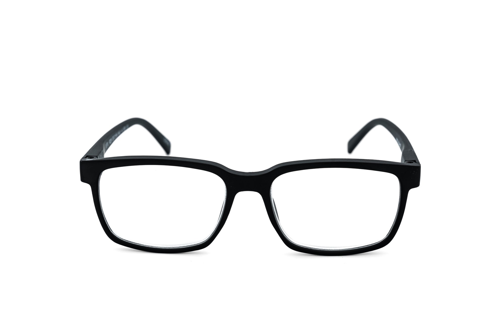 Henrik by Bolero Eyewear black rectangular men’s reading glasses with lightweight polycarbonate frame front angle view