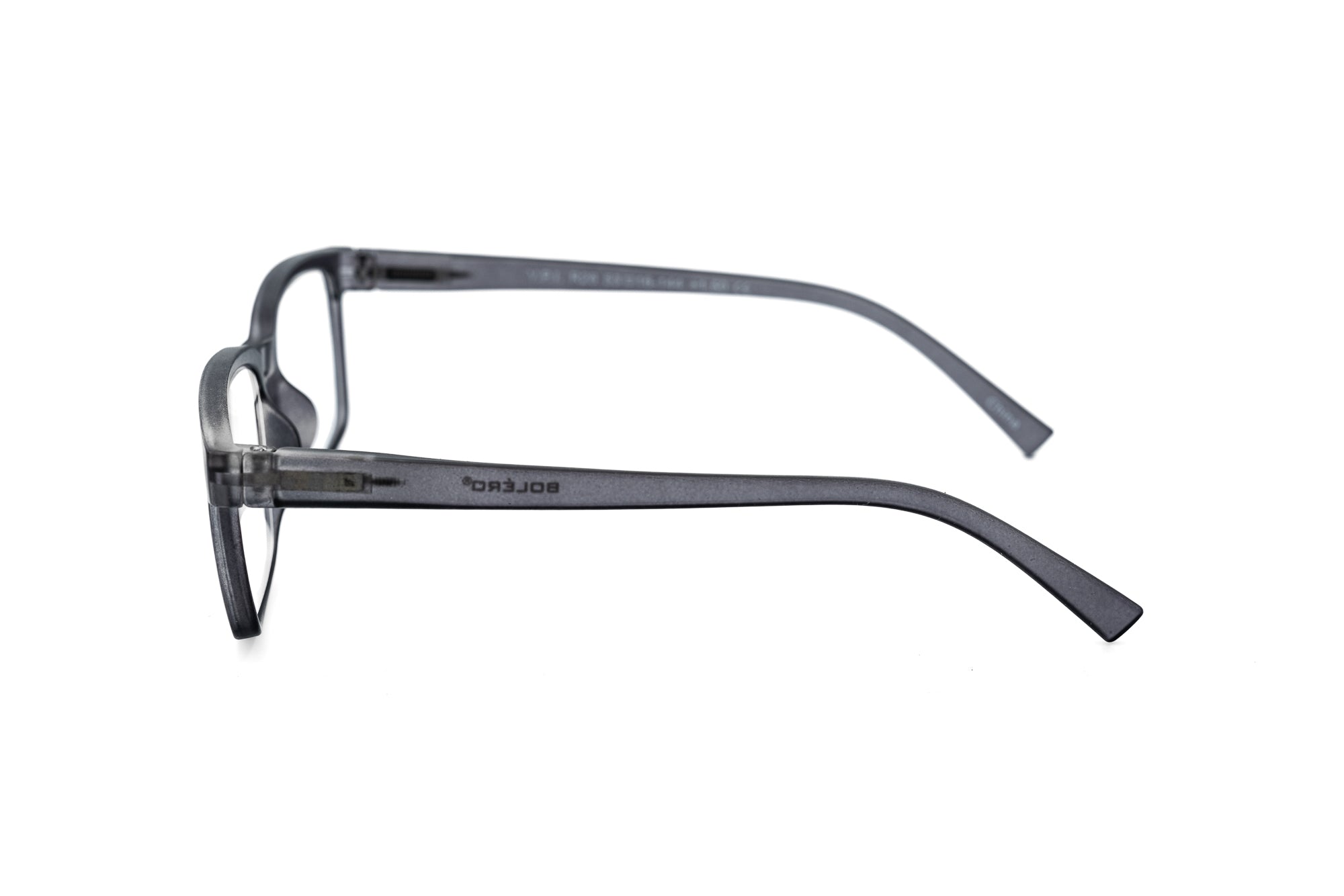 Henrick by Bolero Eyewear crystal gray reading glasses with slim rectangular frame for men side angle view