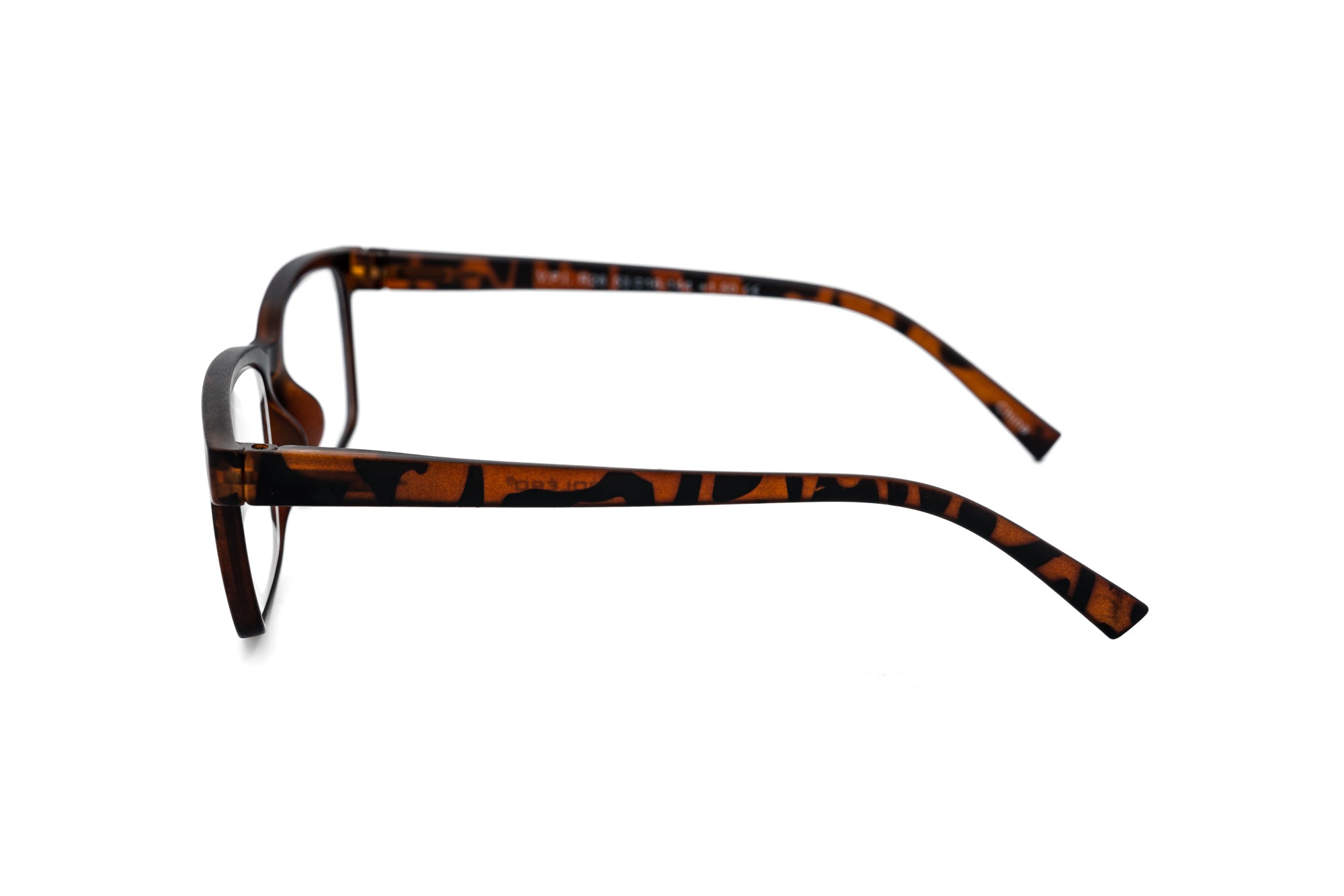 Henrick by Bolero Eyewear rectangular reading glasses in tortoise minimalist men’s eyewear
side angle view