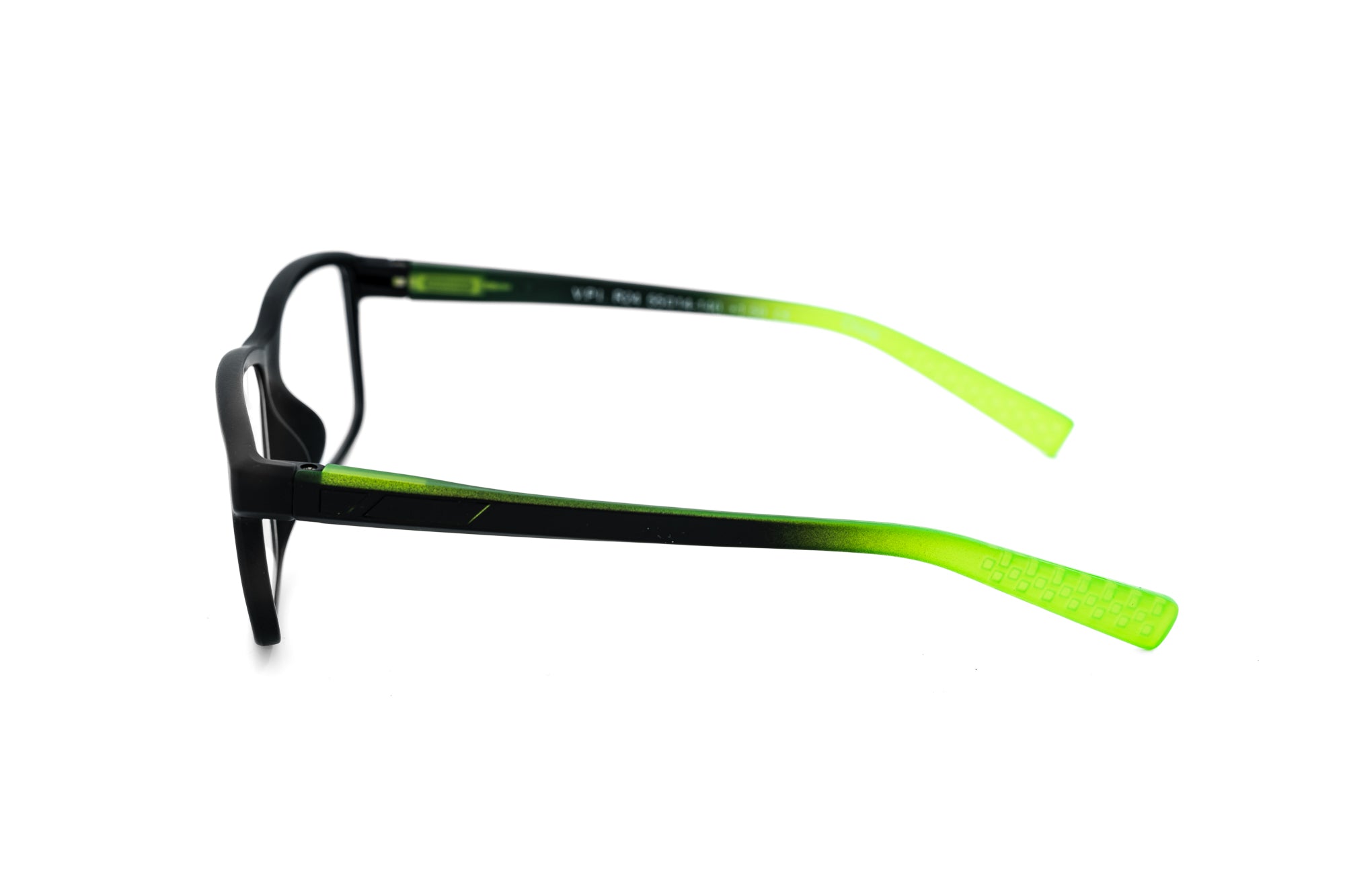 Holloran by Bolero Eyewear rectangular reading glasses with green accent temples side angle view