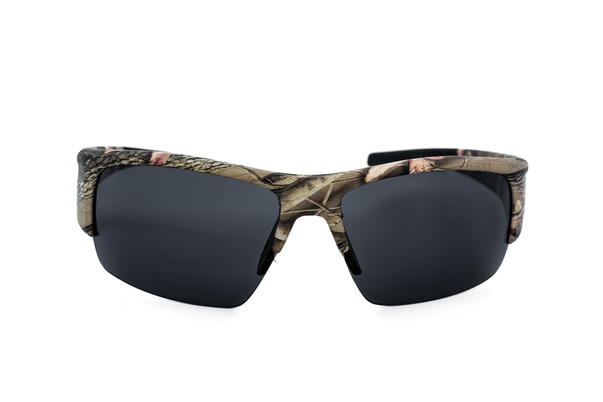 Hunter by Bolero Eyewear men’s camo sport sunglasses with high-wrap frame and impact-resistant lenses front angle view