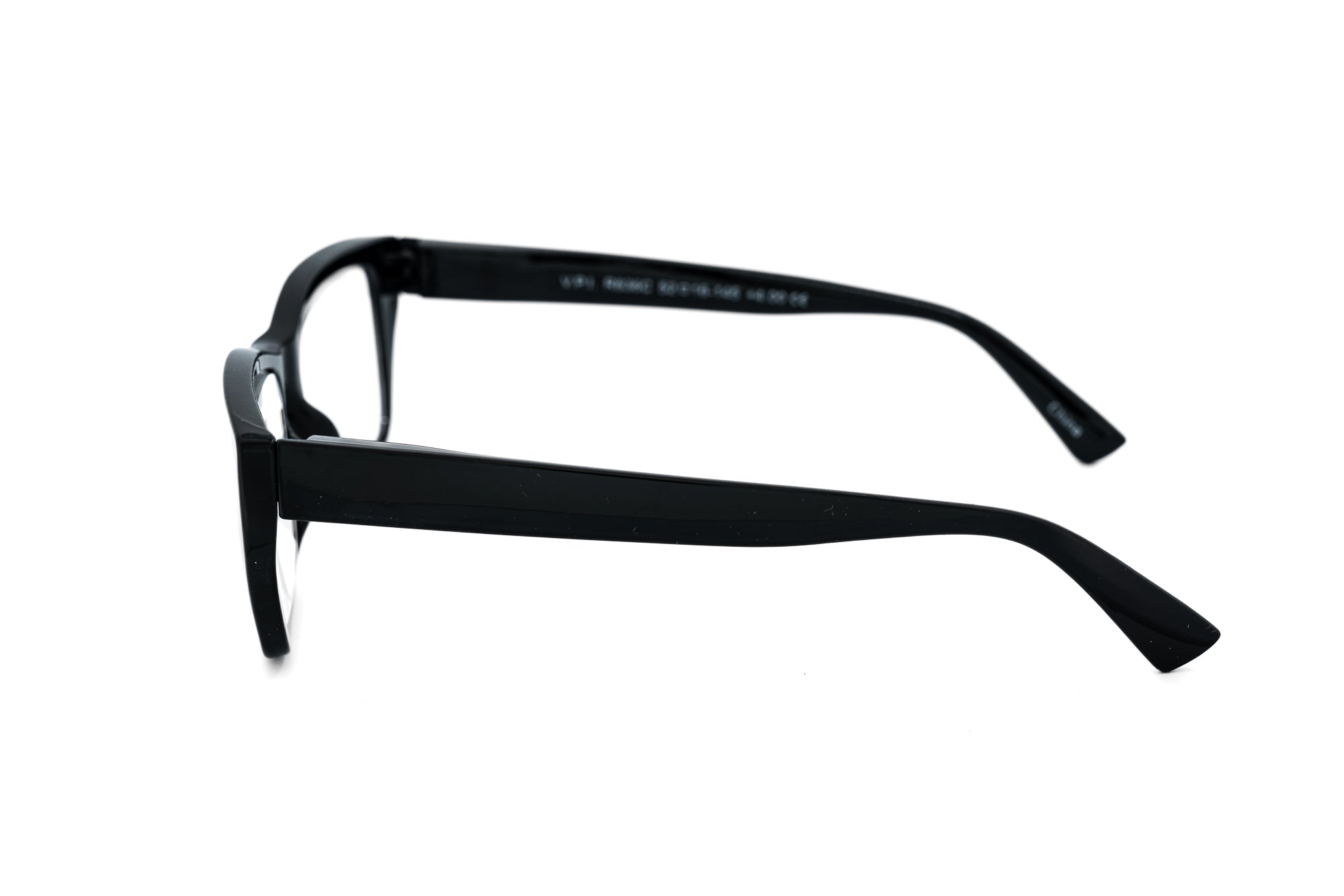Isolde by Bolero Eyewear rectangular reading glasses in black lightweight polycarbonate frame side angle view