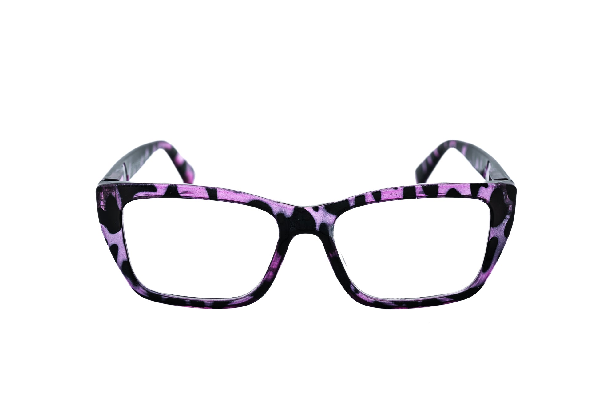 Isolde by Bolero Eyewear Pink Tortoise reading glasses with bold rectangular silhouette front angle view