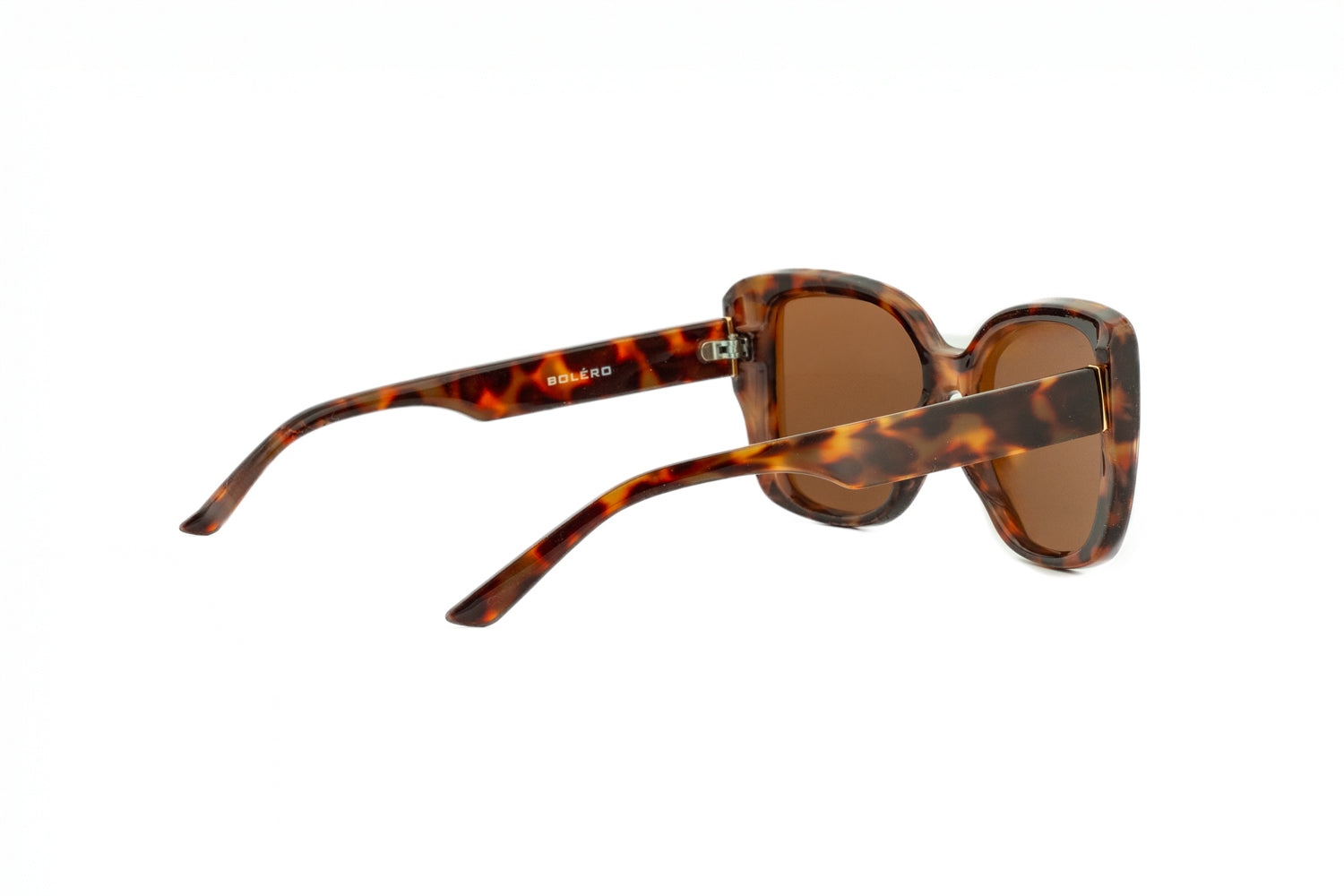 Ivy by Boléro Eyewear tortoise brown square sunglasses with warm lenses rear-three quarter angle view