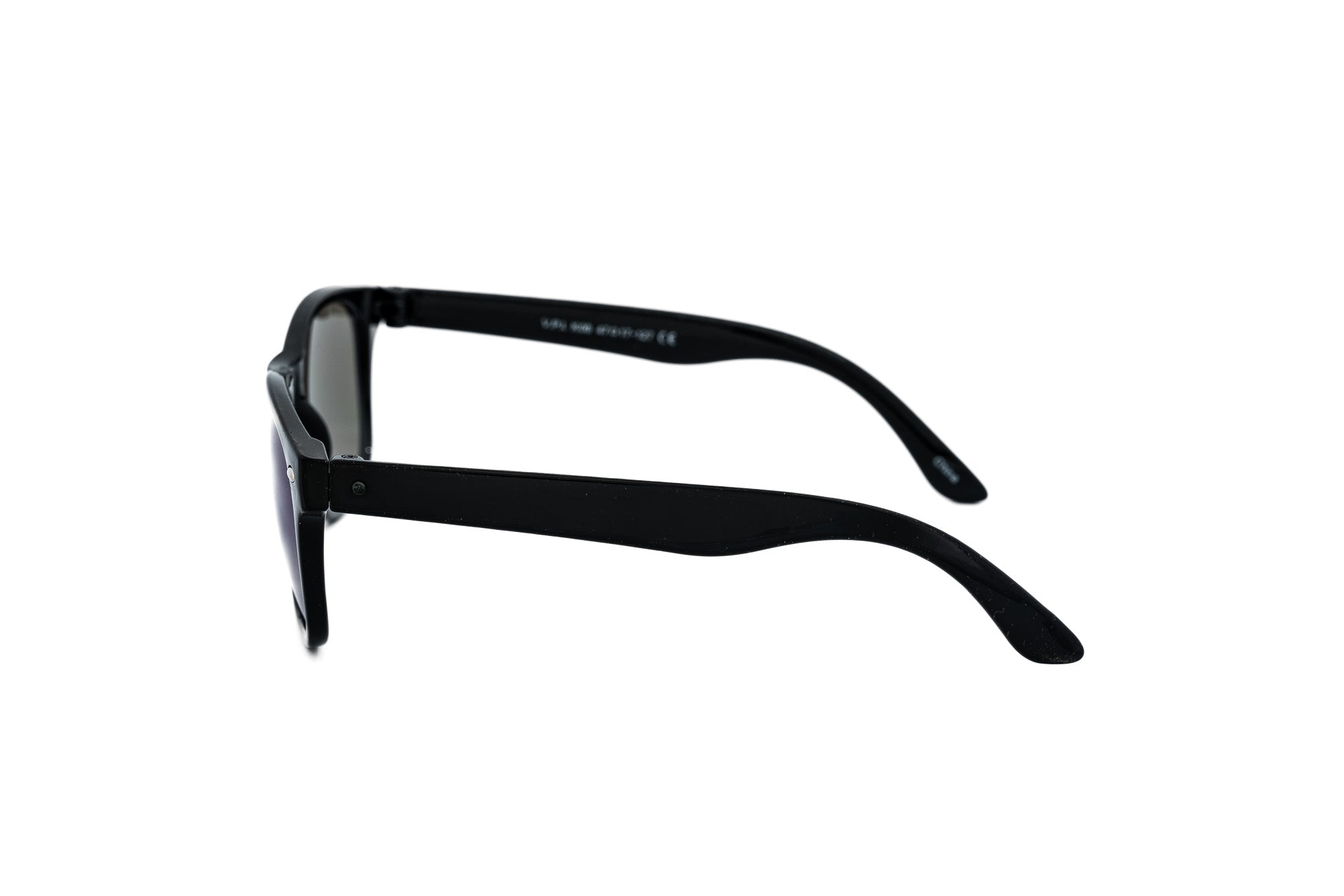 Jorrell by Bolero Eyewear black frame kids sunglasses with blue mirror UV lenses side angle view