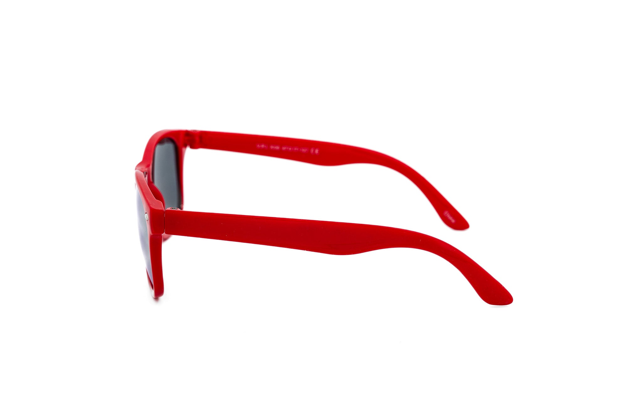 Jorrell by Bolero Eyewear red kids sunglasses with yellow mirror UV lenses by Bolero Eyewear side angle view