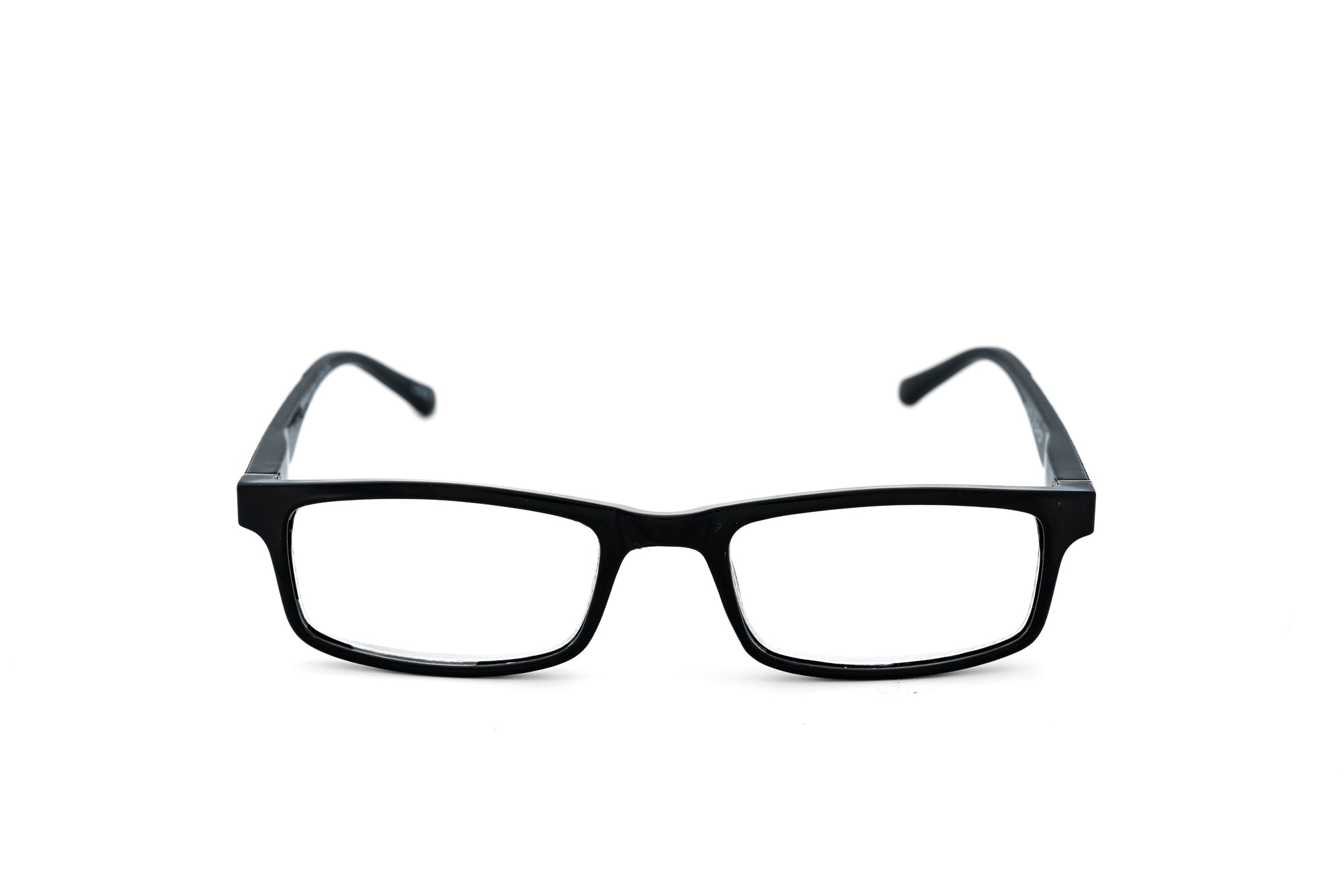 Kingswell black rectangular reading glasses with lightweight durable frame front angle view