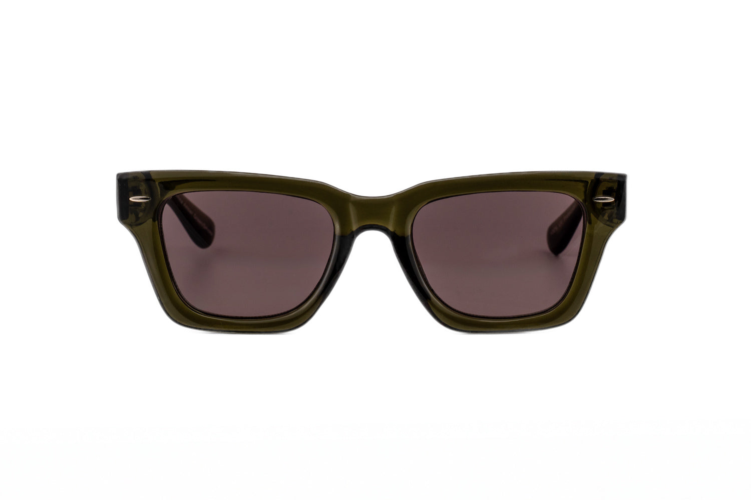 Knox amber green sculpted sunglasses with smoke UV lenses front angle view