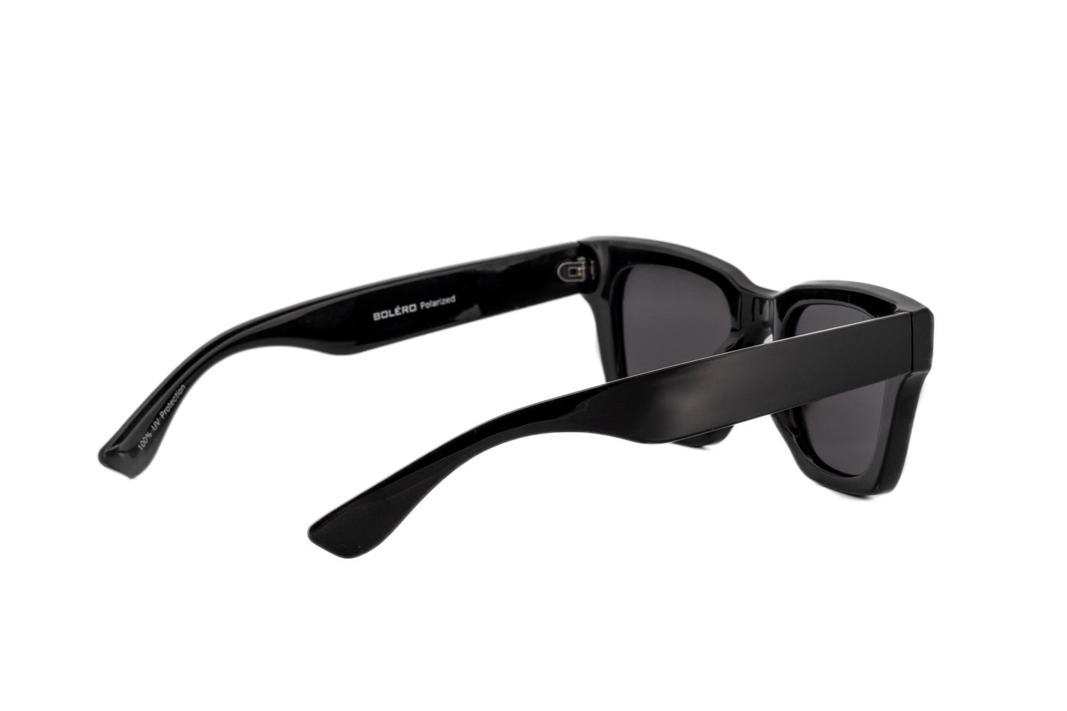Knox by Bolero Eyewear black angular sunglasses with smoke UV lenses rear three-quarter angle view