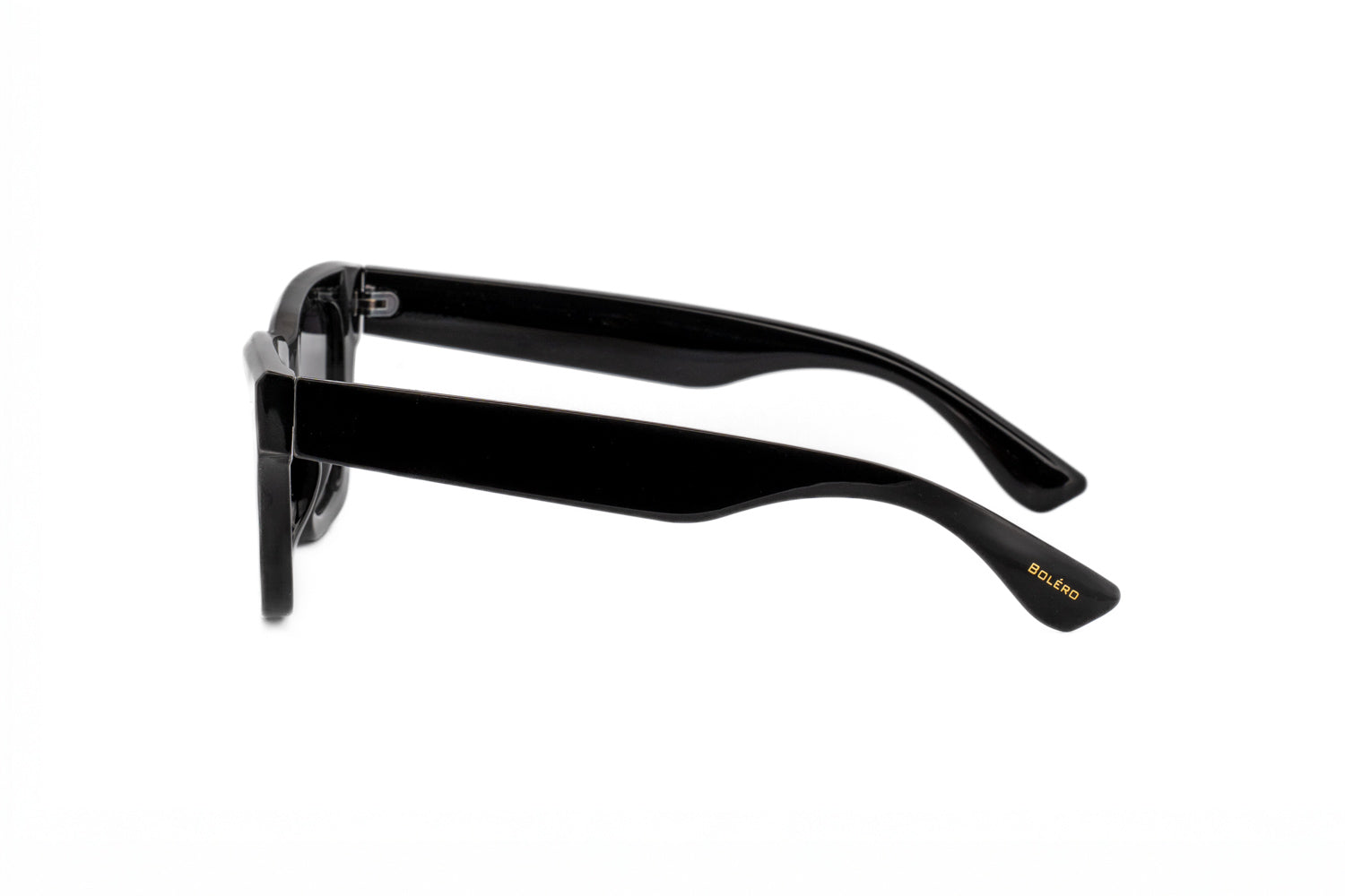 Knox by Bolero Eyewear black angular sunglasses with smoke UV lenses side angle view