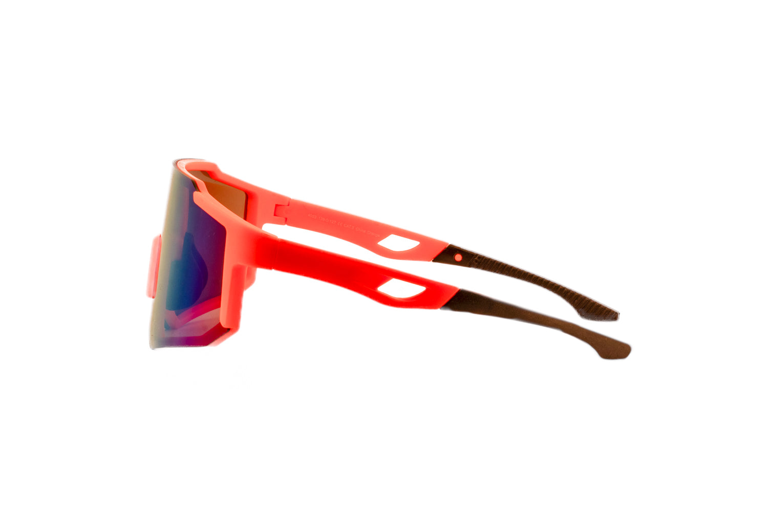 Kurt by Boléro Eyewear orange shield sunglasses with orange mirror lens side angle view