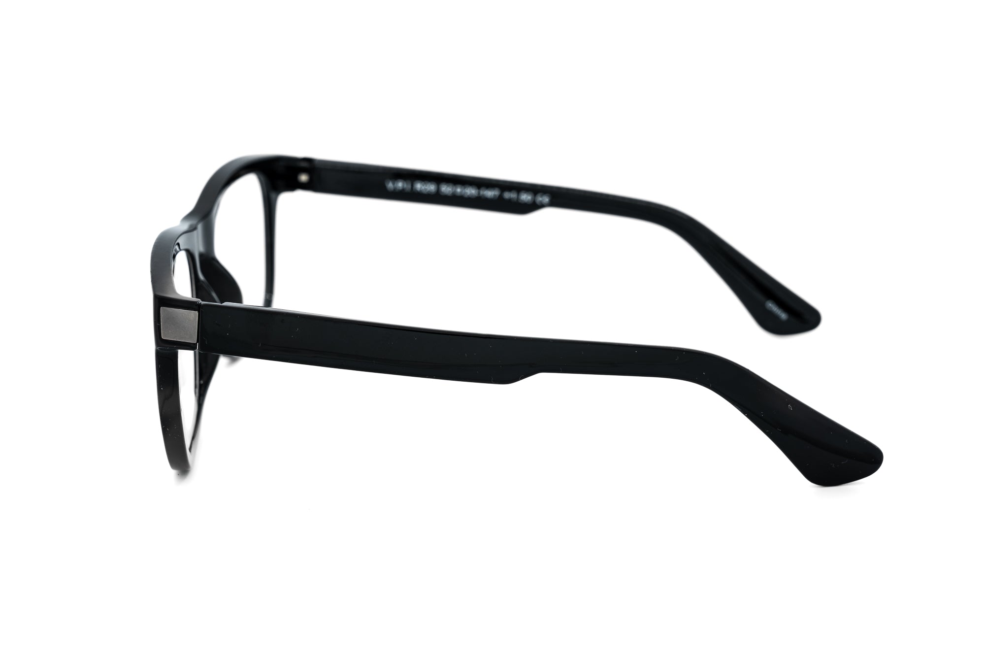 Lucent by Bolero Eyewear black rectangular reading glasses with lightweight polycarbonate frame side angle view