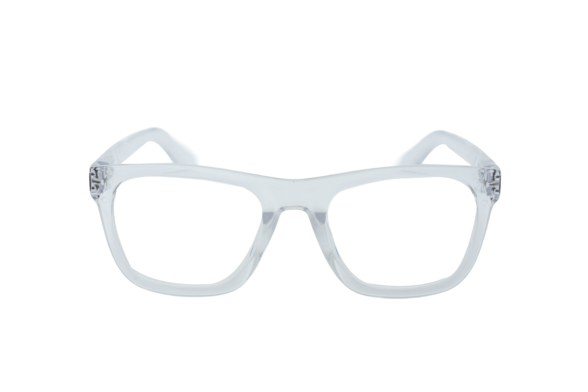 Lucent by Bolero Eyewear clear frame reading glasses with transparent polycarbonate design front angle view