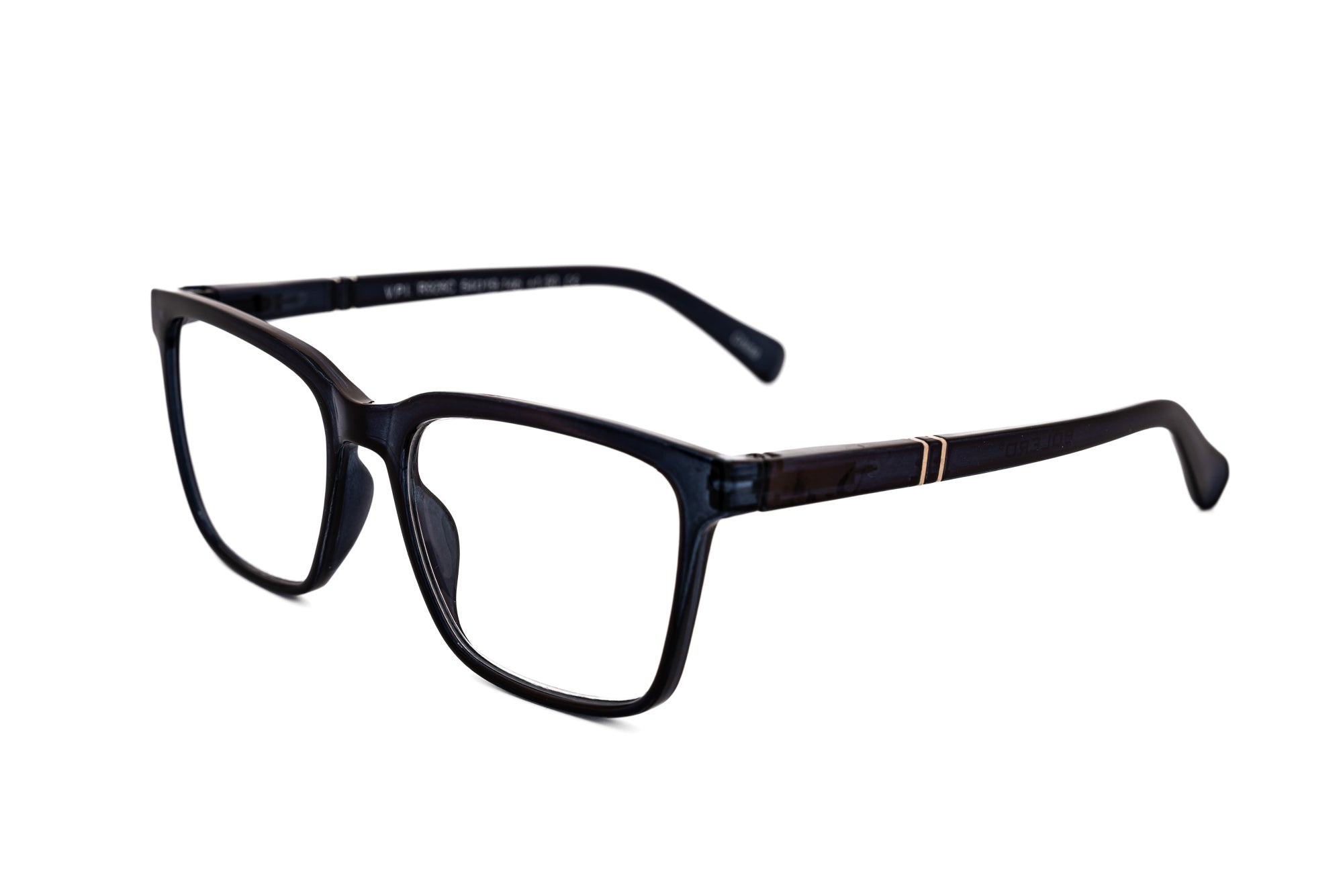 Lucien by Bolero Eyewear rectangular black reading glasses with lightweight polycarbonate frame and metal hinge detail