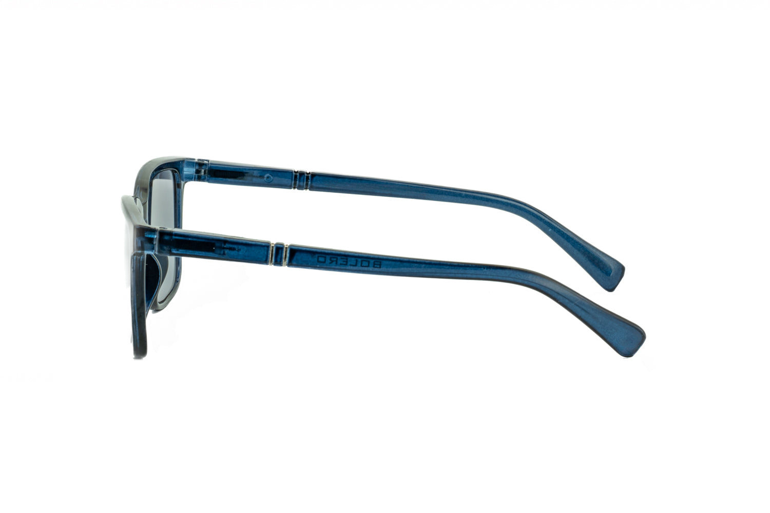 Luke by Bolero Eyewear crystal blue square sun reading glasses with smoke UV lenses side angle view