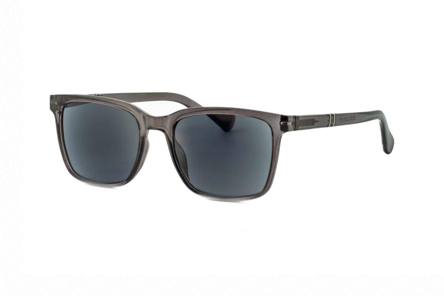 Luke by Bolero Eyewear crystal gray square sunreaders with smoke lenses and transparent frame