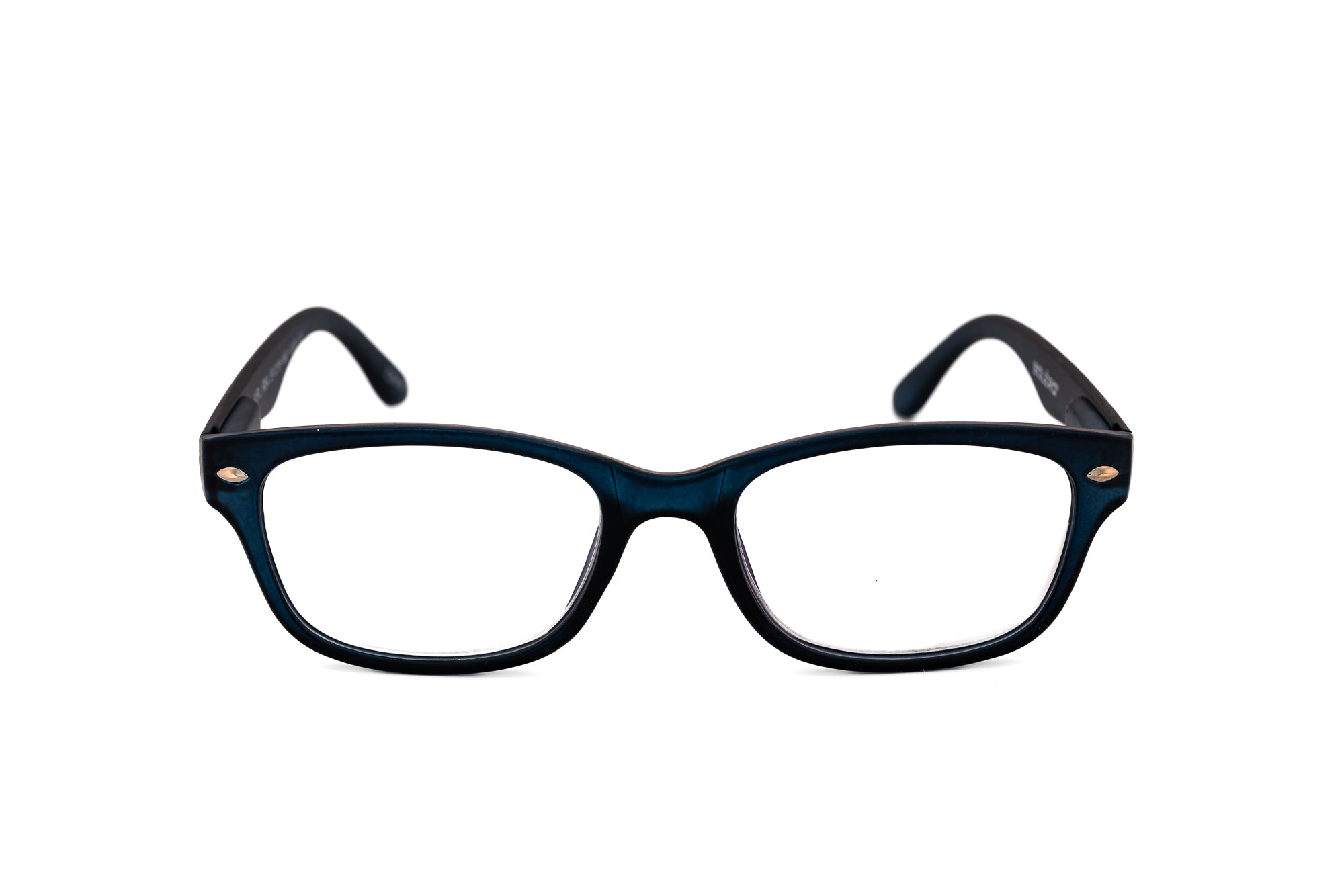 Luna by Bolero Eyewear midnight blue cat-eye reading glasses with blue-light protection front angle view