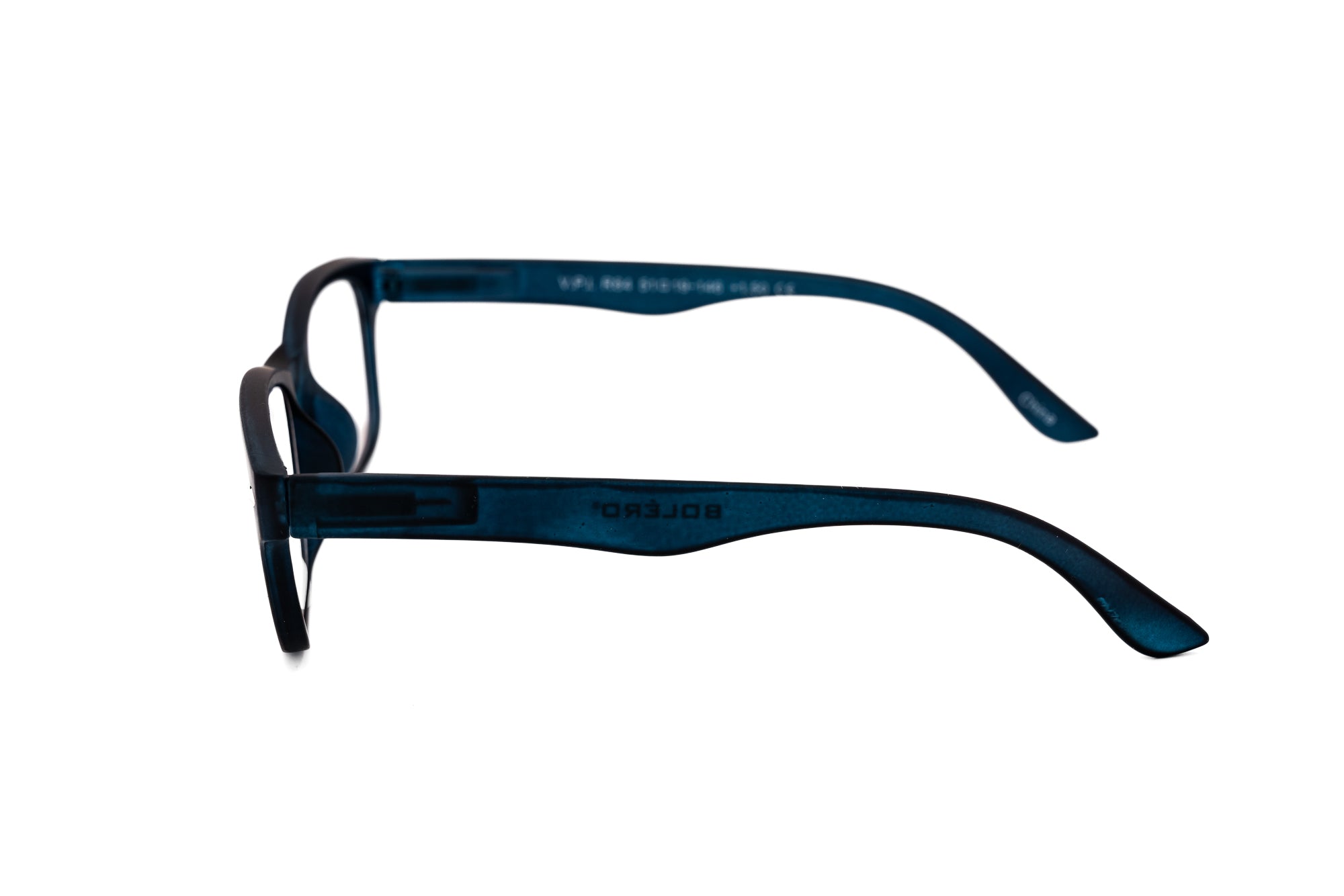 Luna by Bolero Eyewear midnight blue cat-eye reading glasses with blue-light protection side angle view