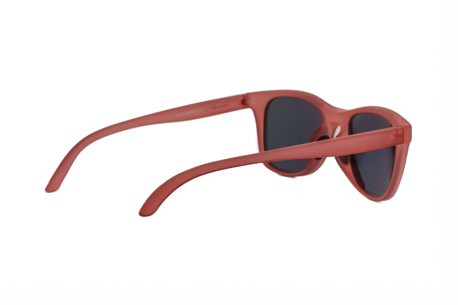 Luxor polarized sunglasses in crystal rose frame with rose mirror lenses – wraparound sport design by Bolero Eyewear rear three-quarter angle view
