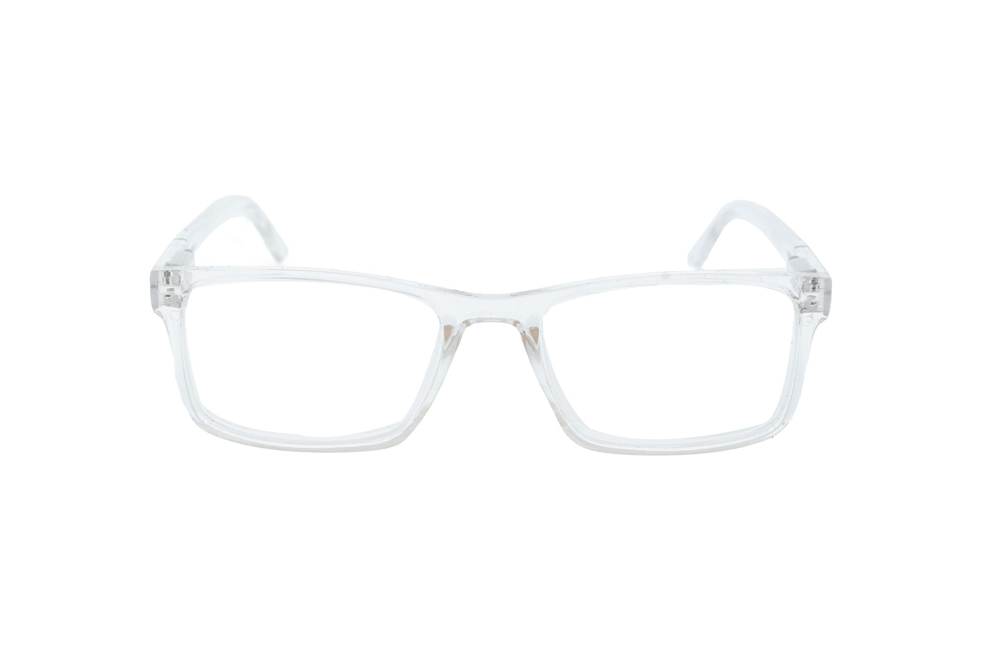 Marcino by Bolero Eyewear clear square reading glasses with lightweight polycarbonate frame front angle view