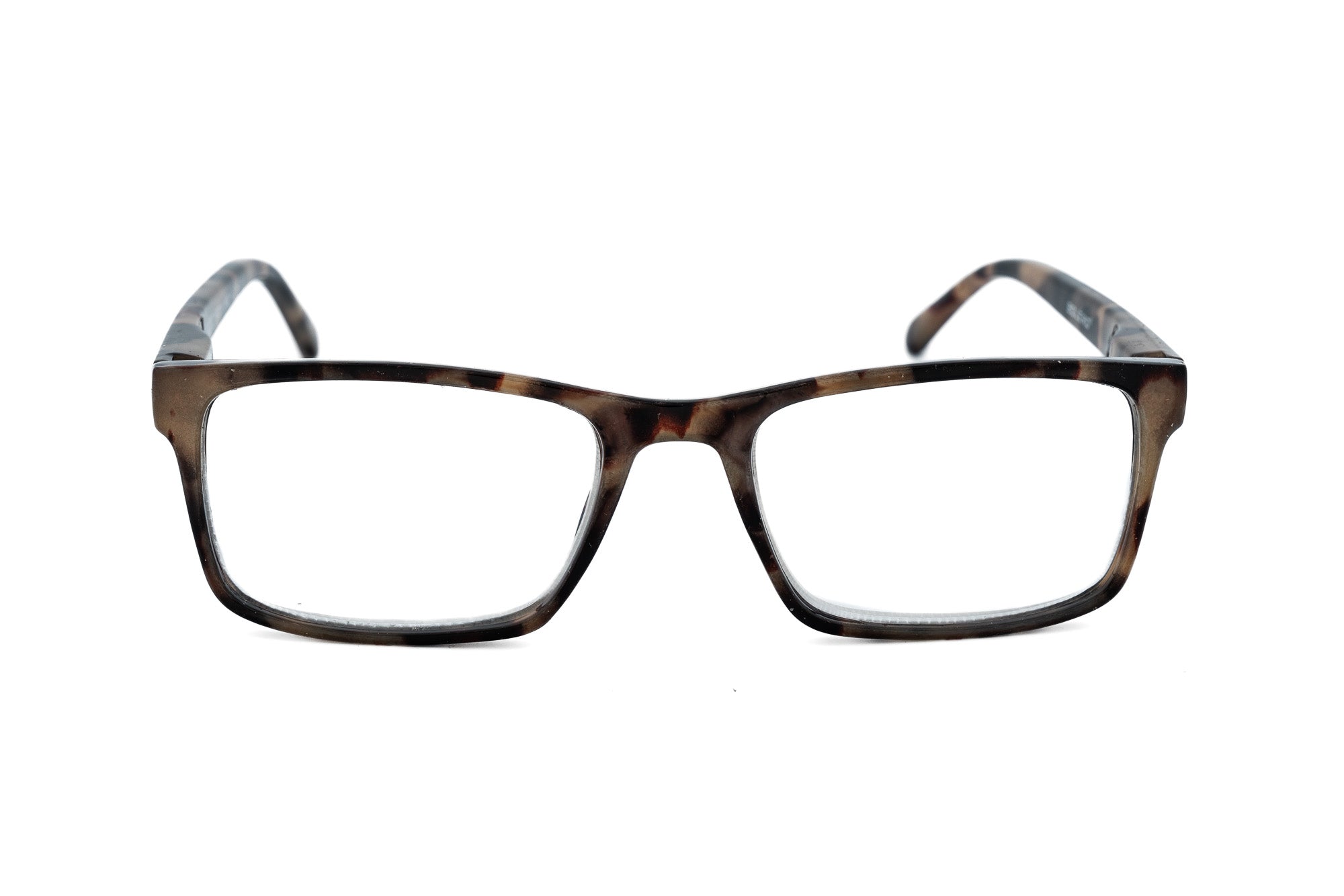 Marcino by Bolero Eyewear tortoise square reading glasses with modern tailored silhouette front angle view