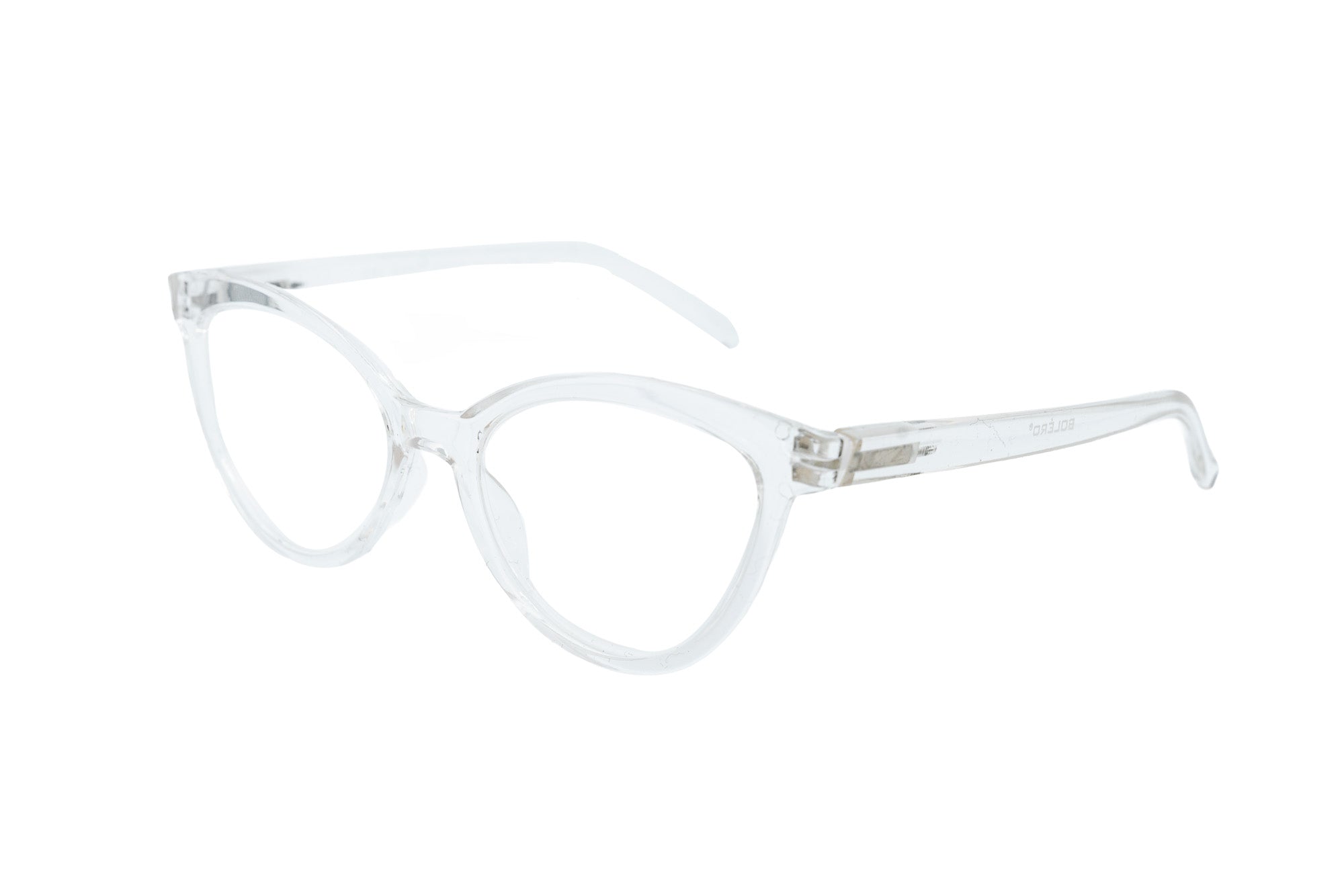 Marenza by Bolero Eyewear Crystal clear cat-eye reading glasses with polycarbonate frame