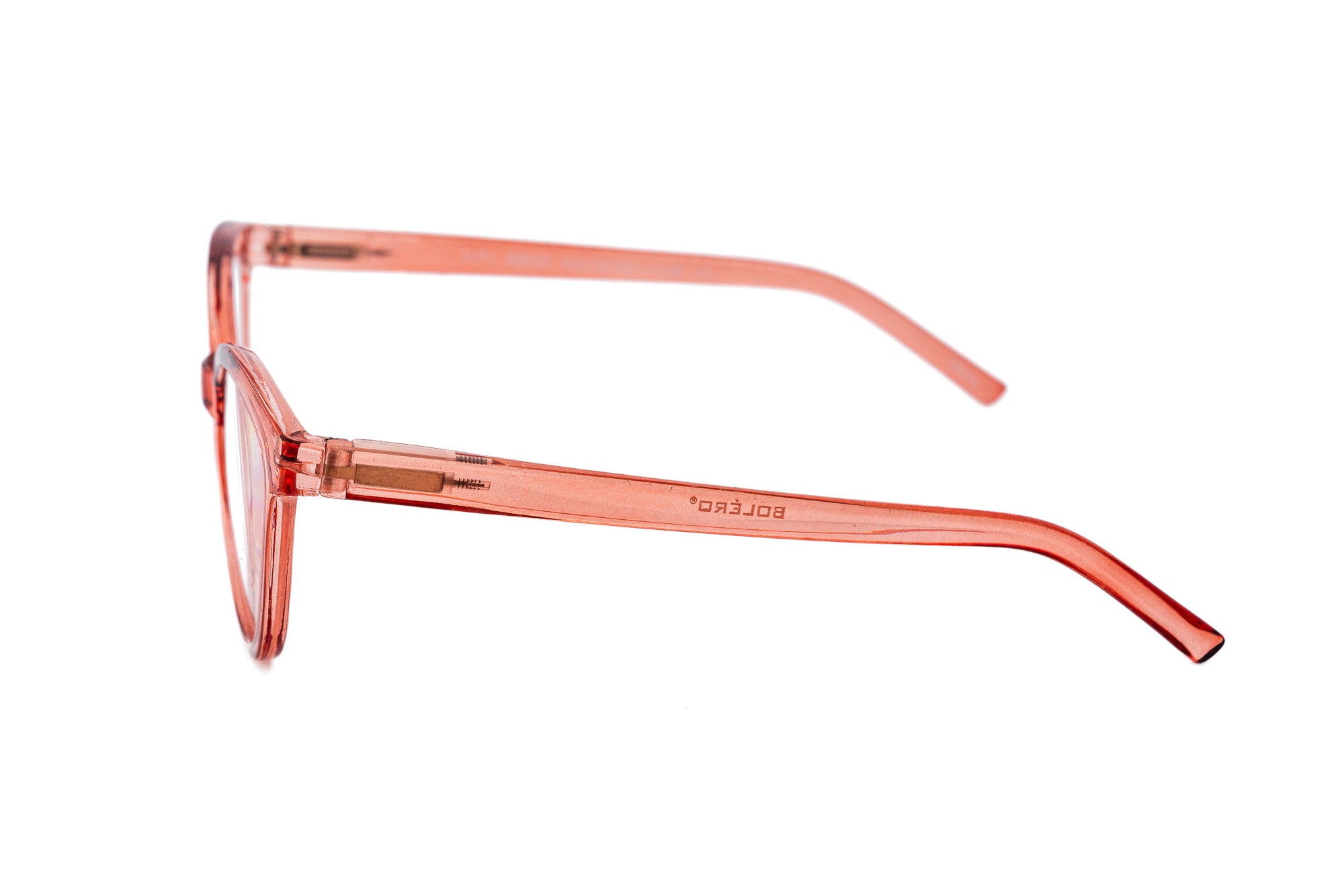 Marenza by Bolero Eyewear Orange translucent cat-eye readers with lightweight design side angle view