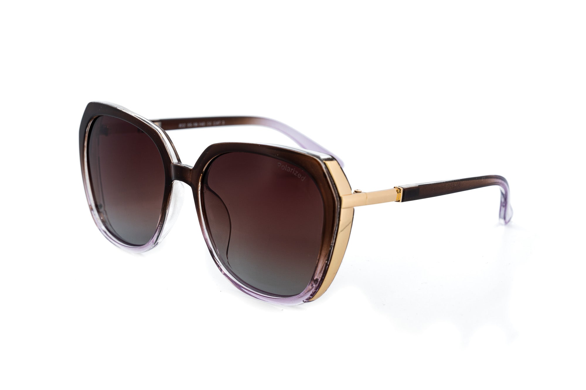 Marian by Bolero Eyewear oversized sunglasses with polarized brown gradient lenses and clear-purple frame