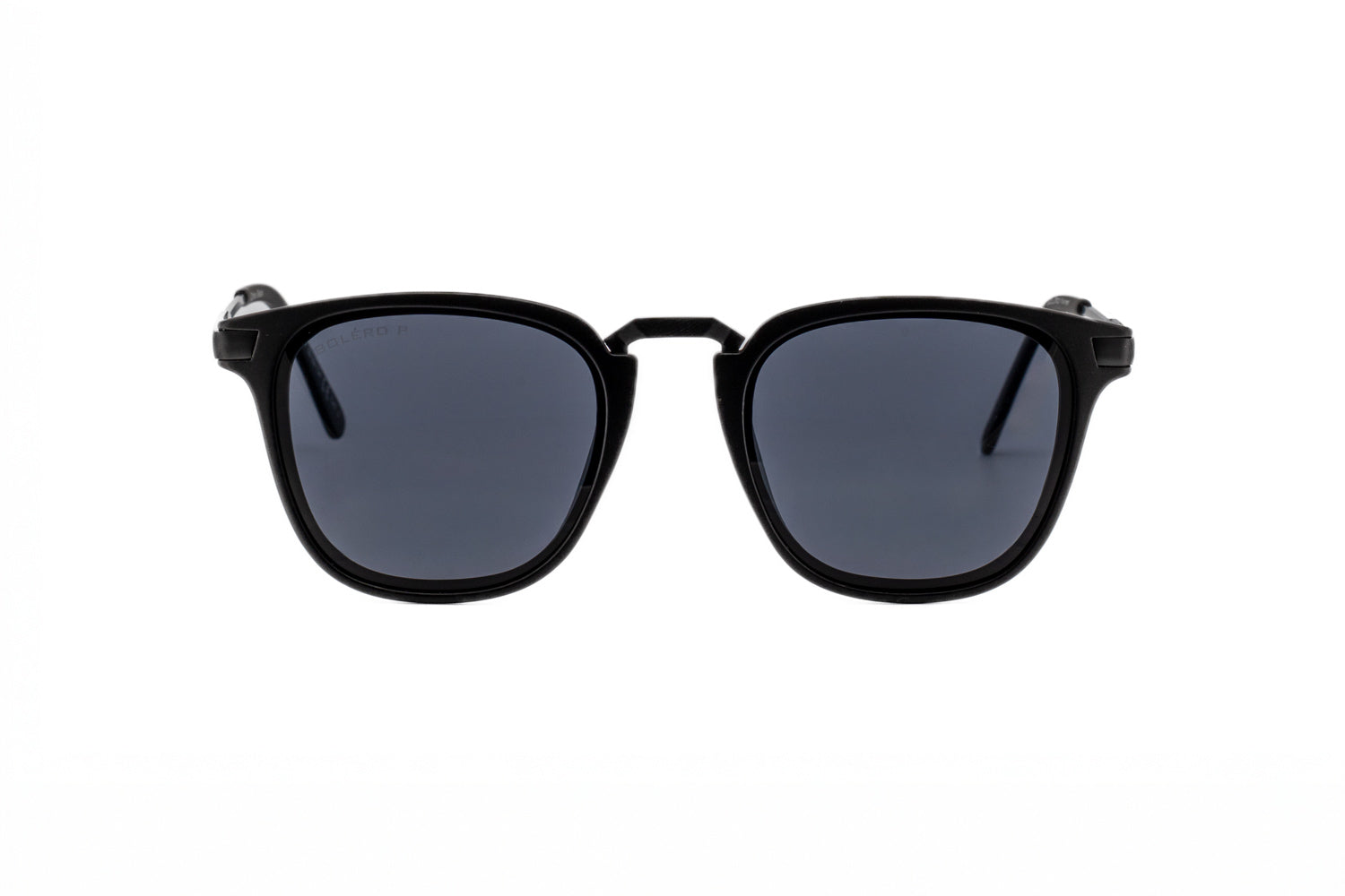 Maven by Bolero Eyewear square sunglasses in black with UV protective lenses
front angle view